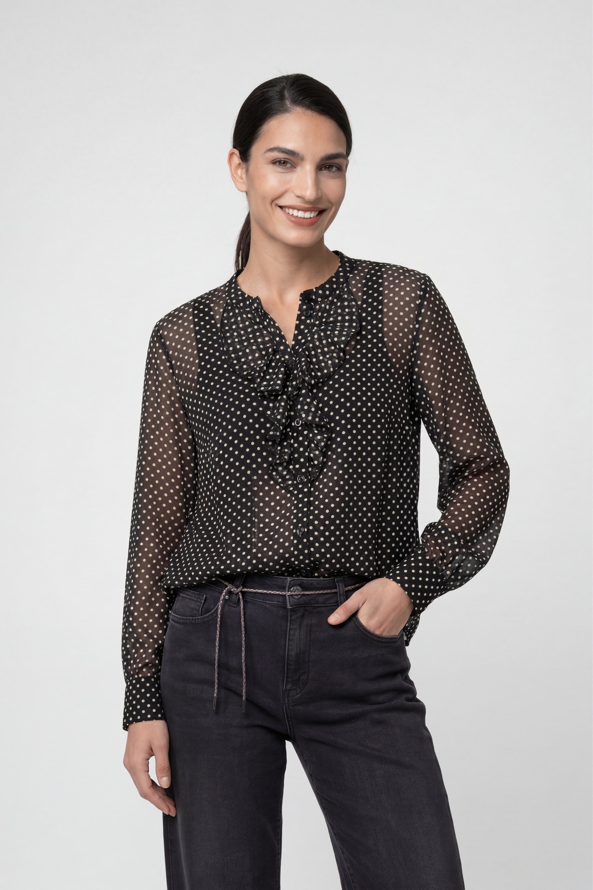 Monari "Bluse Punktedruck allover" Regular fit mit Volants