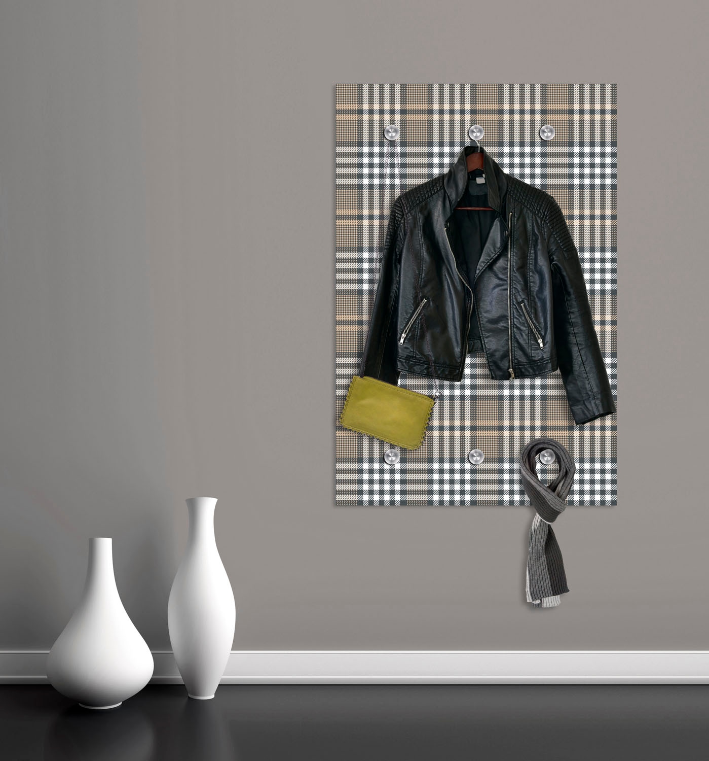 queence Garderobenleiste »Karomuster«, mit 6 Haken, 80 x 120 cm