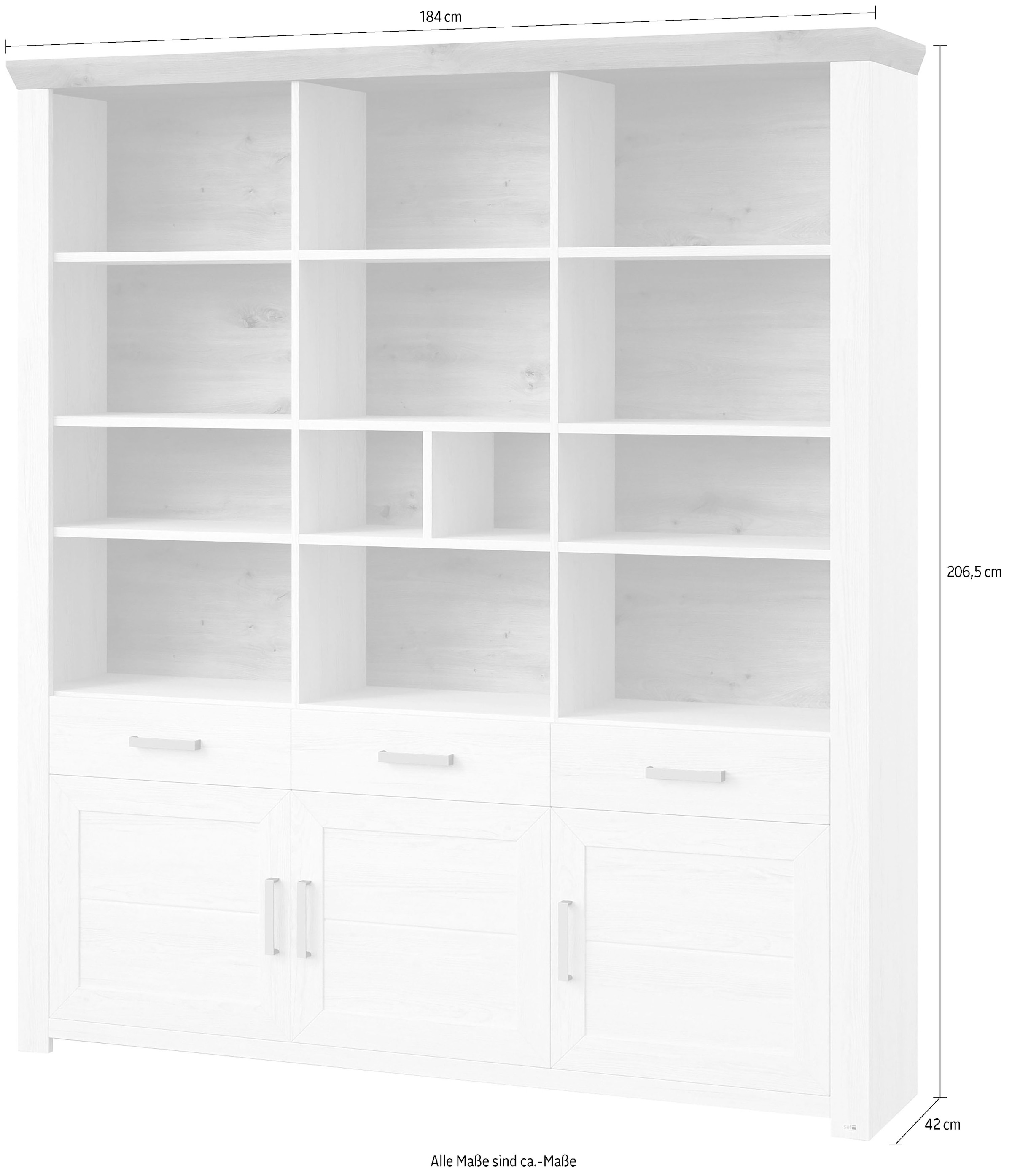 set one by Musterring Aktenregal »York«, offenes Design, wahlweise mit Beleuchtung, 3 Farben, Breite 184 cm