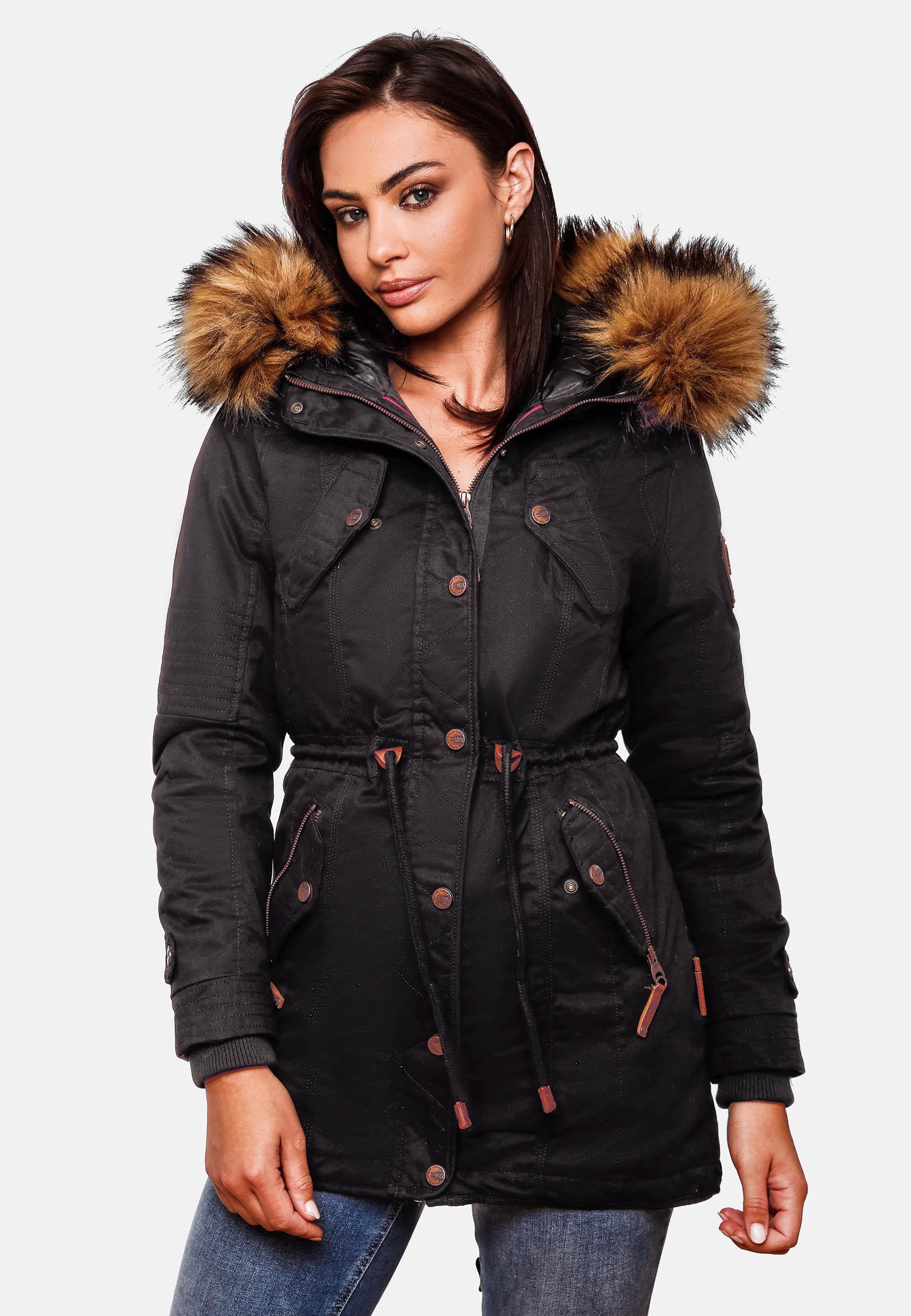 Marikoo Wintermantel »La Viva Prc«, stylischer Winterparka mit abnehmbarem Kunstfell