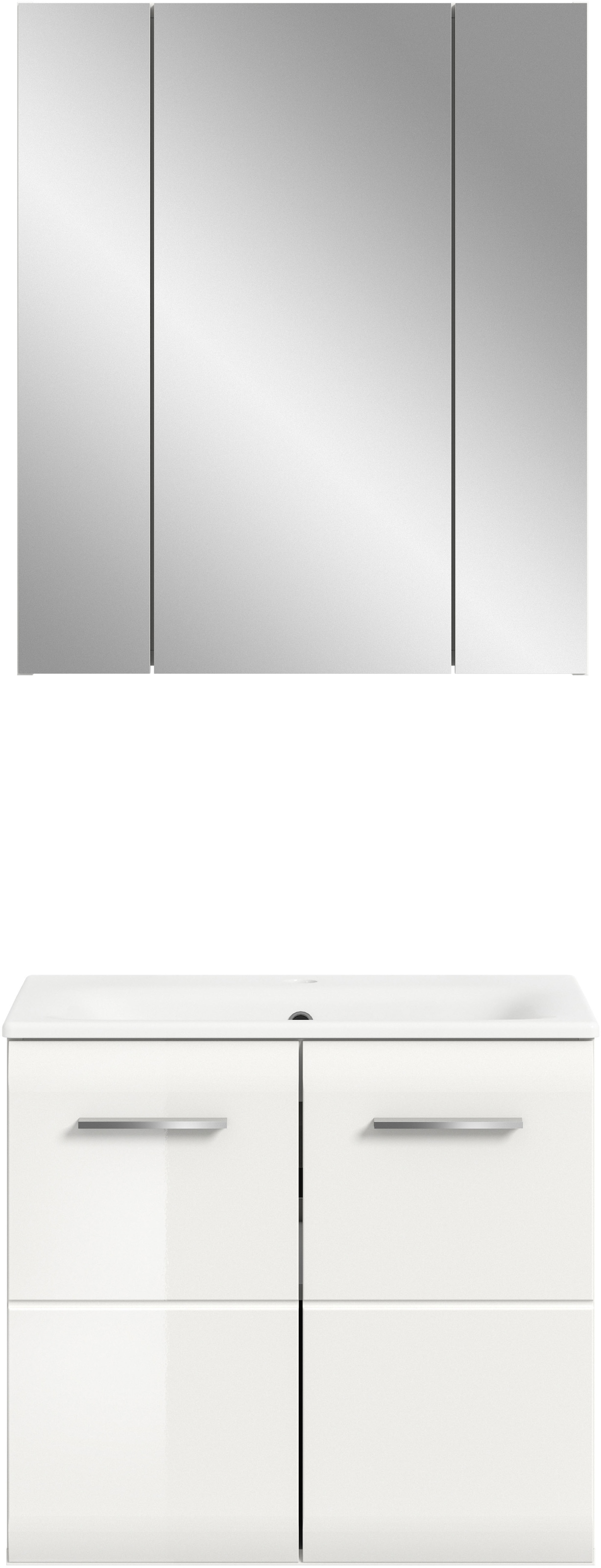 INOSIGN Badezimmer-Set, (Set, 3 St.), Florenz, Badkombination 3-tlg., Weiß Hochglanz, inkl. Waschbecken