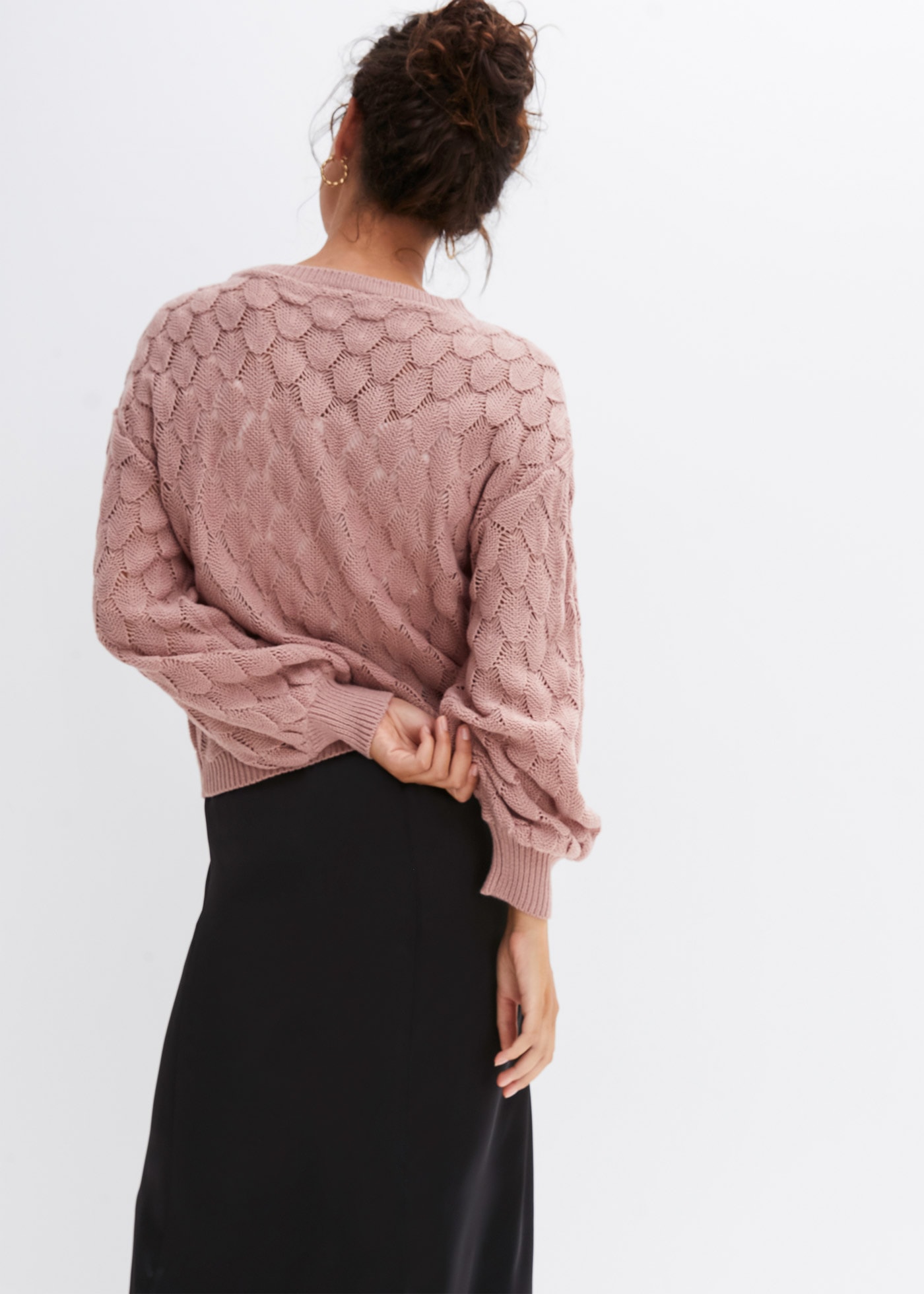 bonprix Ajourpullover »Ajour-Pullover« lässige Passform, Ballonärmel, tolles Ajour-Strickmuster