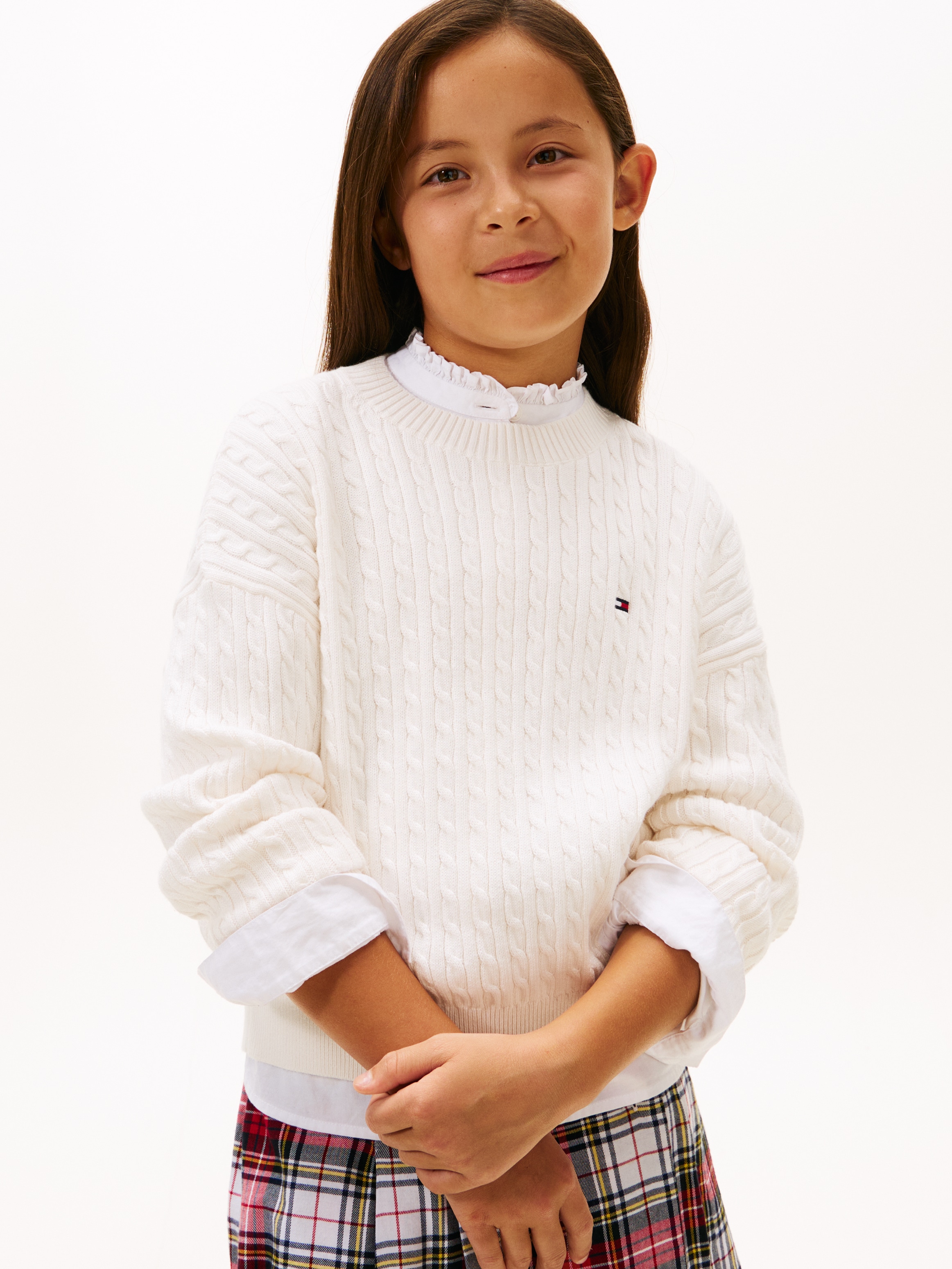 TOMMY HILFIGER Kinder Strickpullover "CABLE SWEATER"ivory silk, Gr. 4, unifarben, Strick, Obermaterial: 100% Baumwolle, Pullover