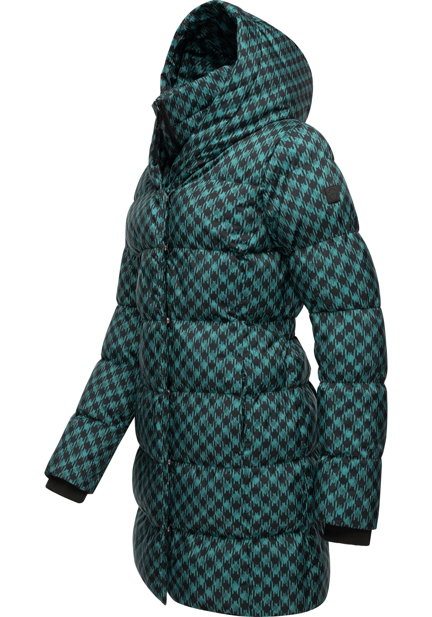 Ragwear Steppmantel »Niara Print«, wasserdichter Mantel mit angesagtem Hahnentritt Muster