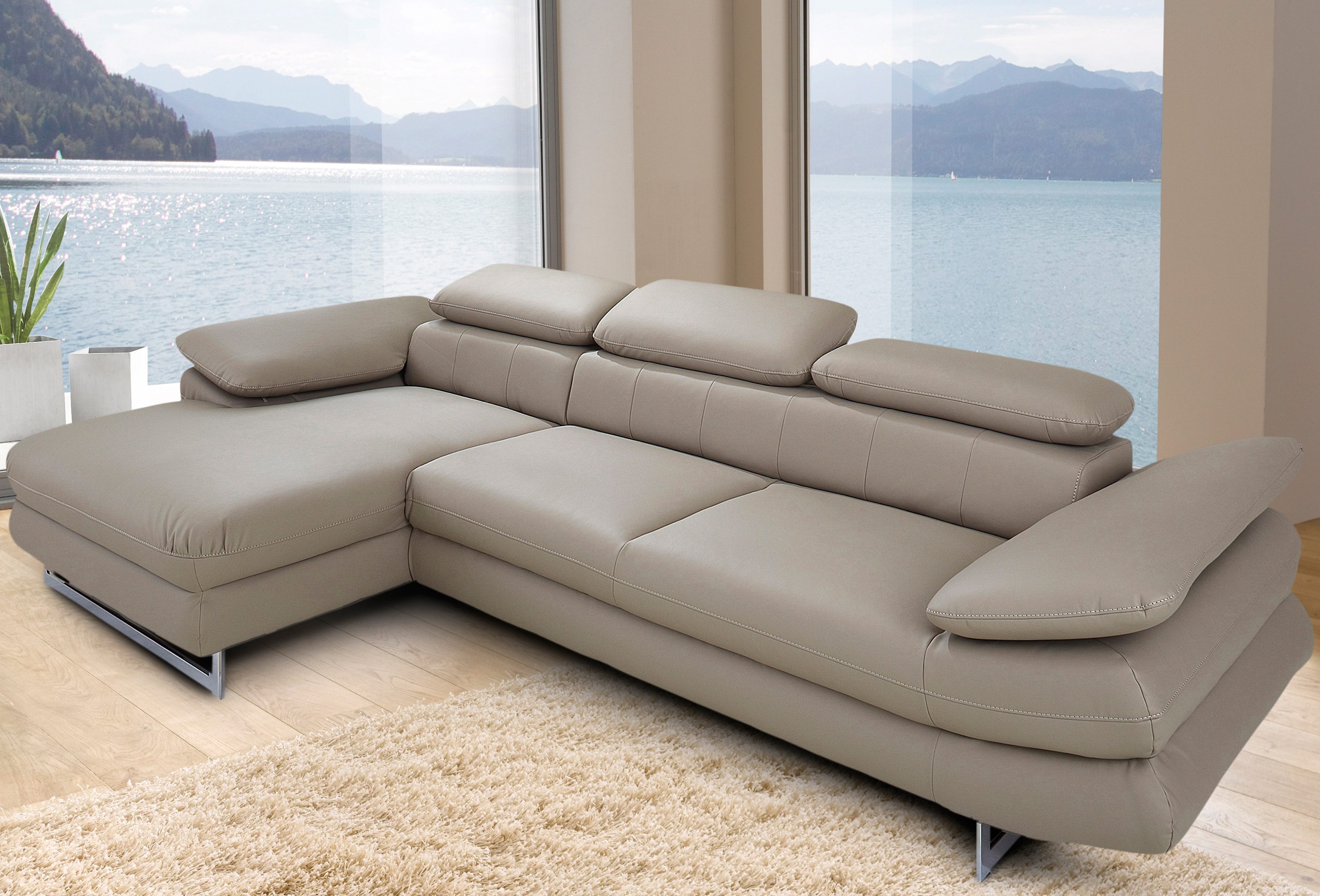 COTTA Ecksofa "Solution L-Form, B:286cm,modern mit Relaxarmlehne, Wellenunterfederung" mit Arm- & Kopfteilverstellung, wahlweise mit Schlaffunktion