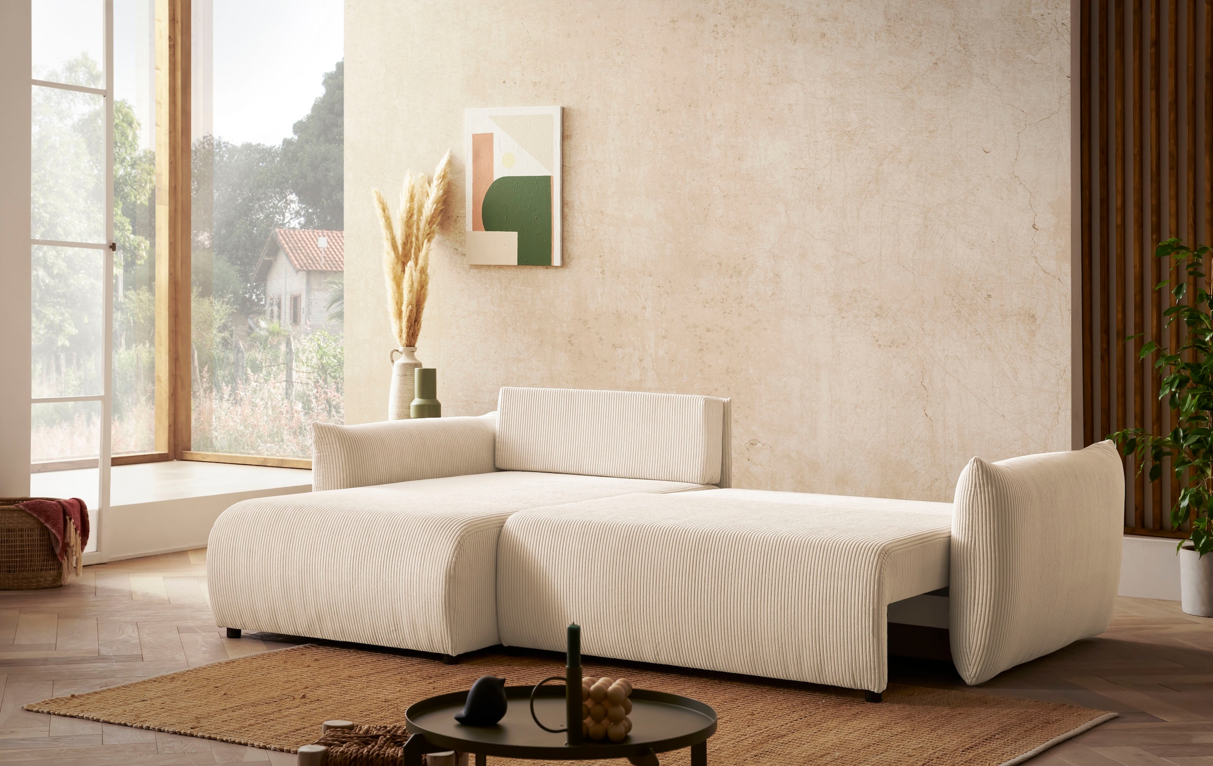 Home affaire Ecksofa "MAVAS Schlafsofa mit Bettkasten, L-Form," ca.257/127c günstig online kaufen