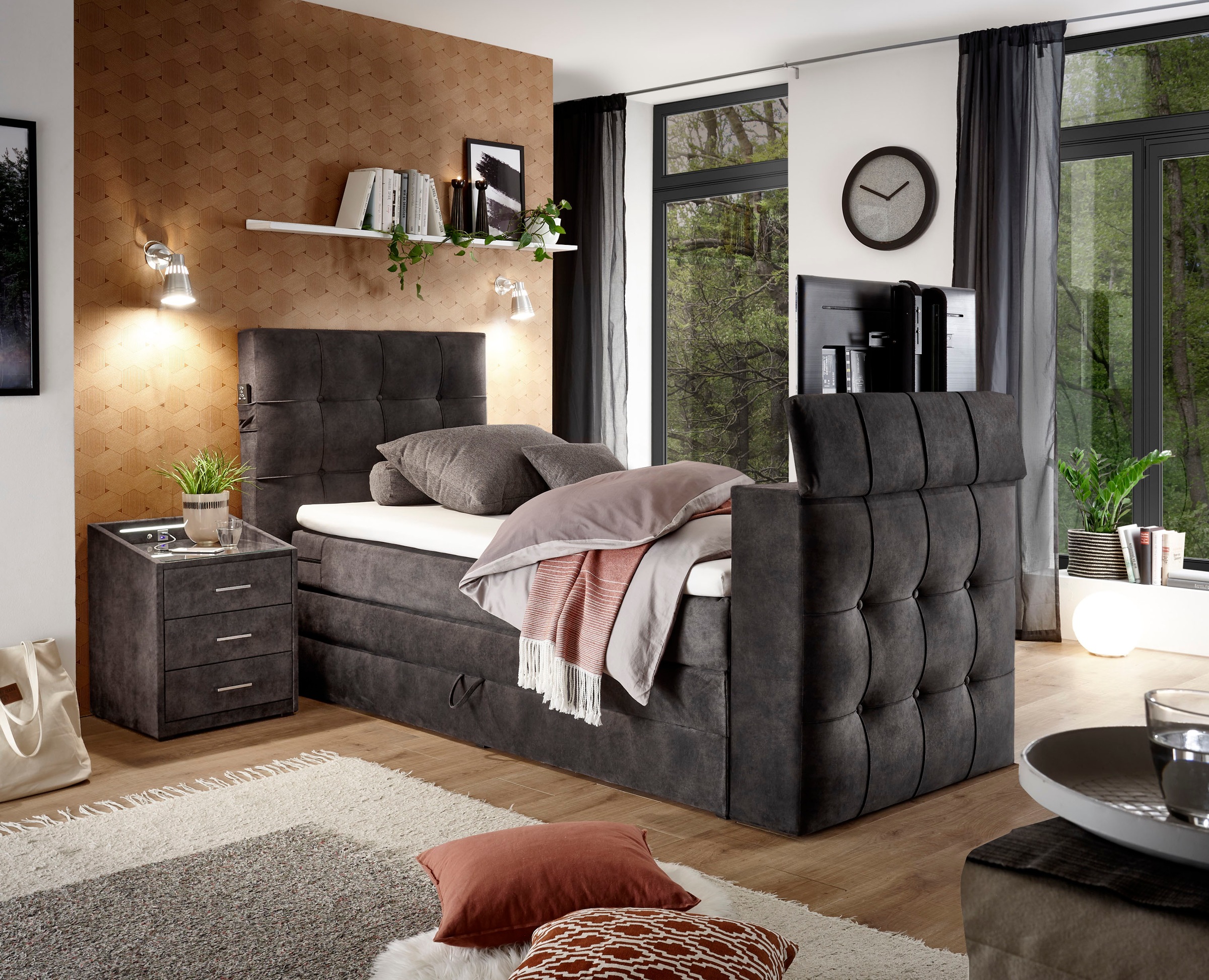 Boxspringbett »Richmond«, mit Duo-Matratze (H2/H3), versenkbarer TV-Halterung (bis 40...