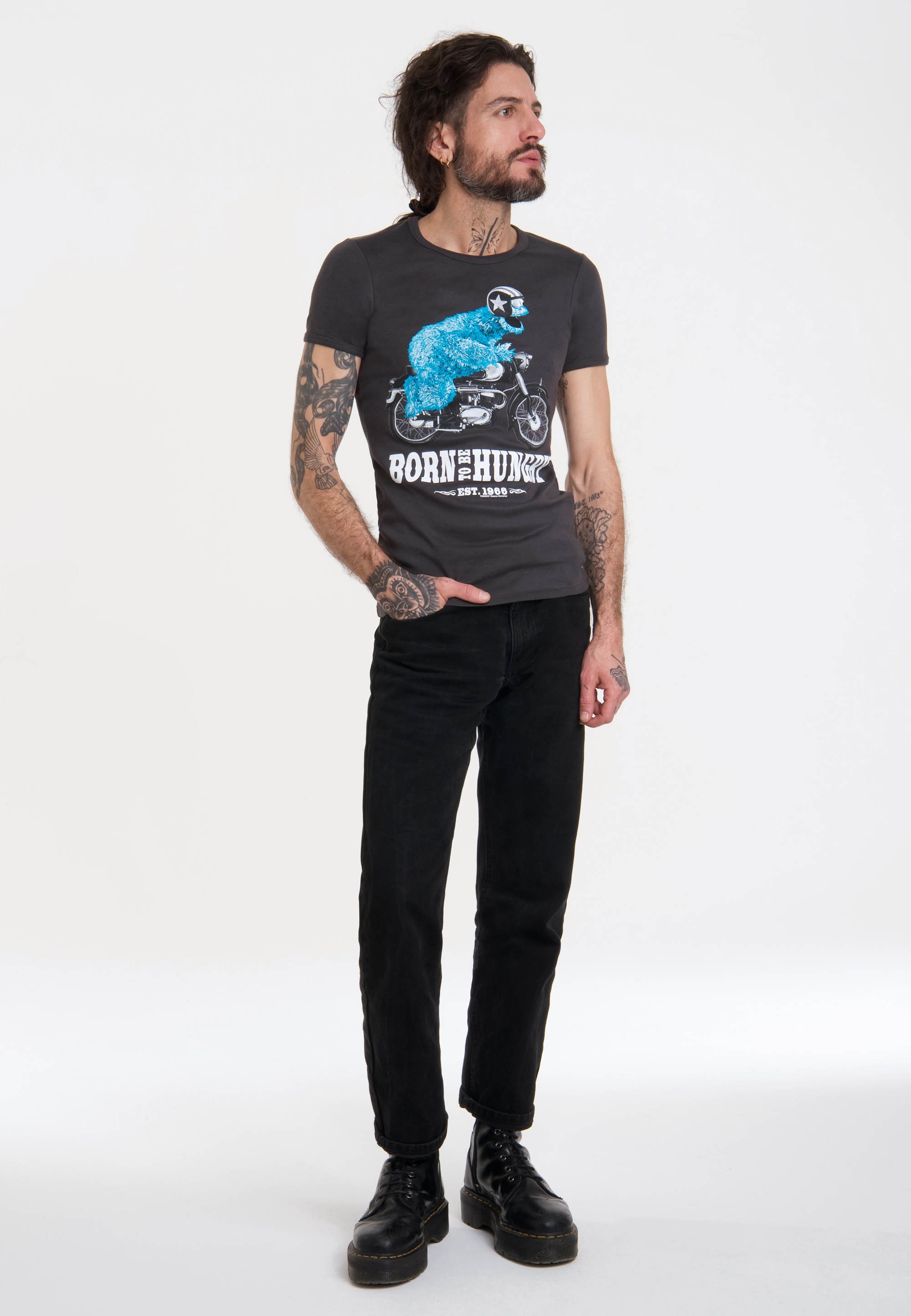 LOGOSHIRT T-Shirt »Sesamstraße - Krümelmonster für ▷ | mit Print BAUR lizenziertem Motorrad«