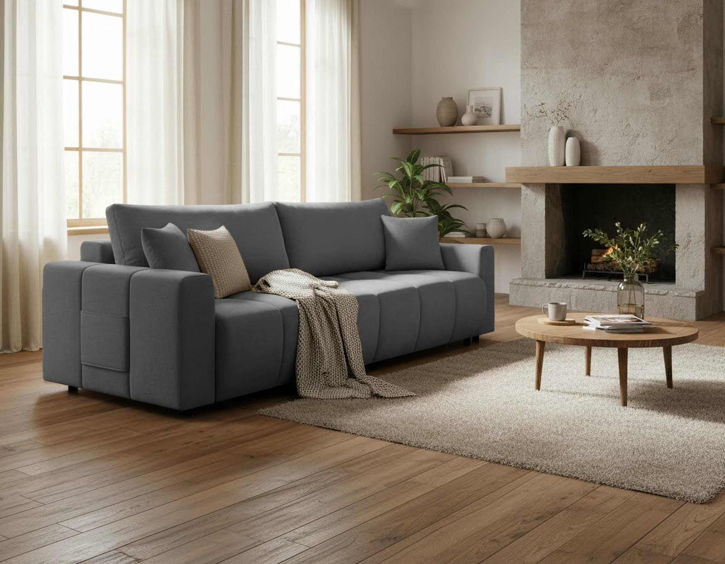 OTTO home Schlafsofa "YLVAA 3-Sitzer, 239 cm - OTTO. Verlässliche Qualität." Schlaffunktion (132/198), Bettkasten, Feinstruktur-Bezug
