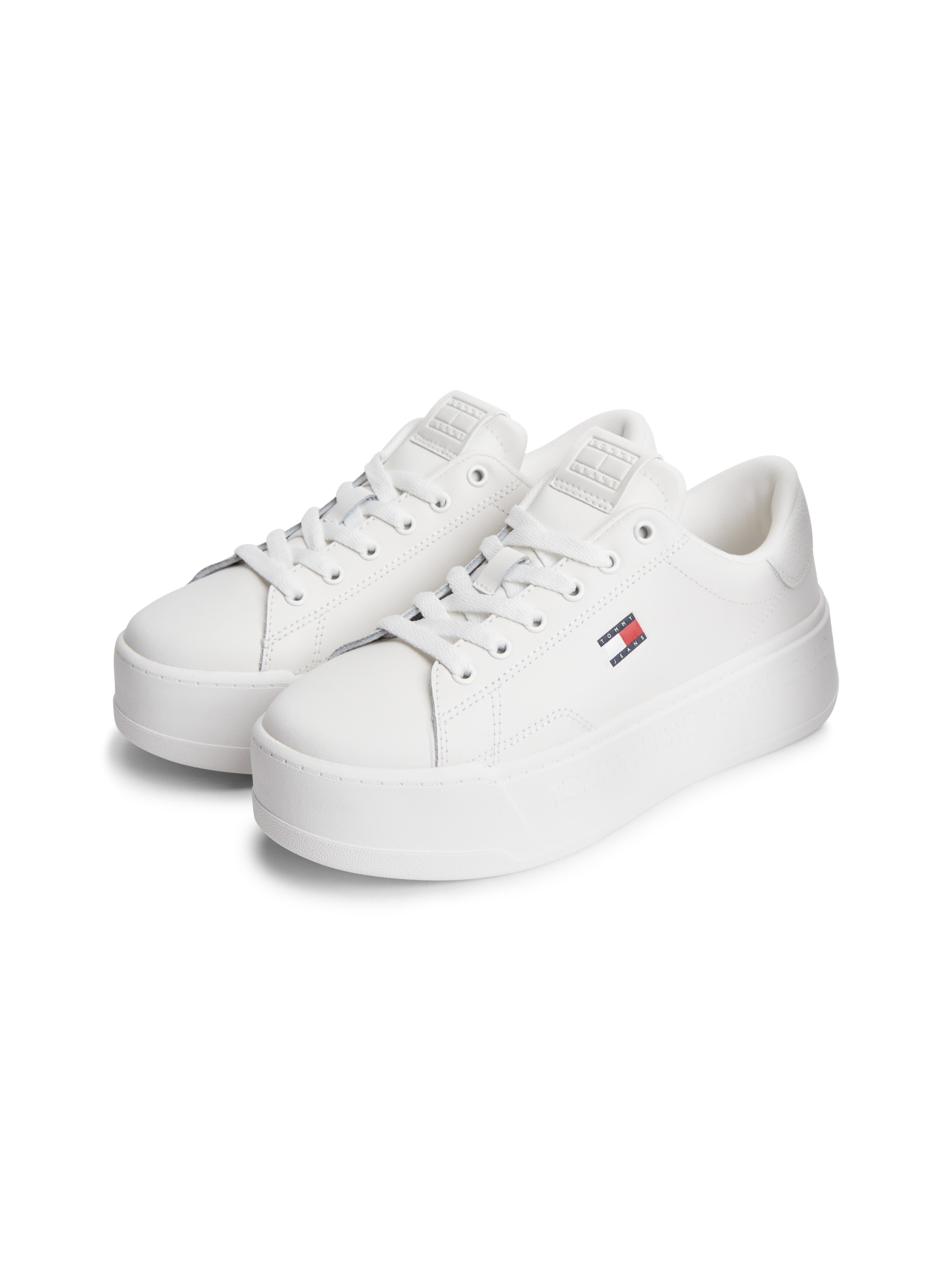 Tommy Jeans Plateausneaker "TJW SCRIPT CUPSOLE FLATFORM" Freizeitschuh, Halbschuh, Schnürschuh mit seitlicher Logoflagge