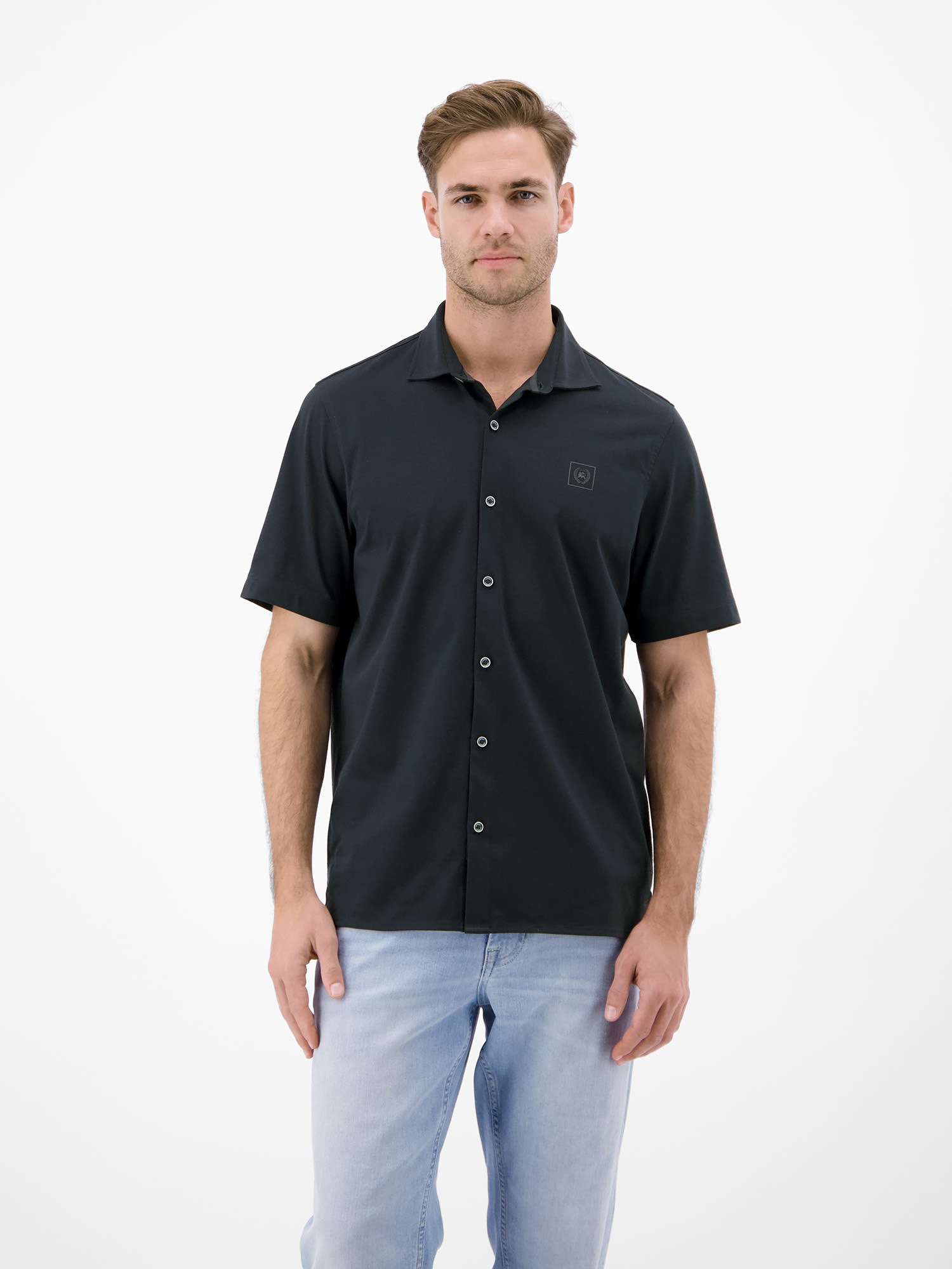 Kurzarmhemd LERROS "Performance 1/2 Hemd mit COOL & DRY Funktion", Herren, Gr. M, Normalgrößen, classic navy, 75% Baumwolle, 25% Polyester, Hemden