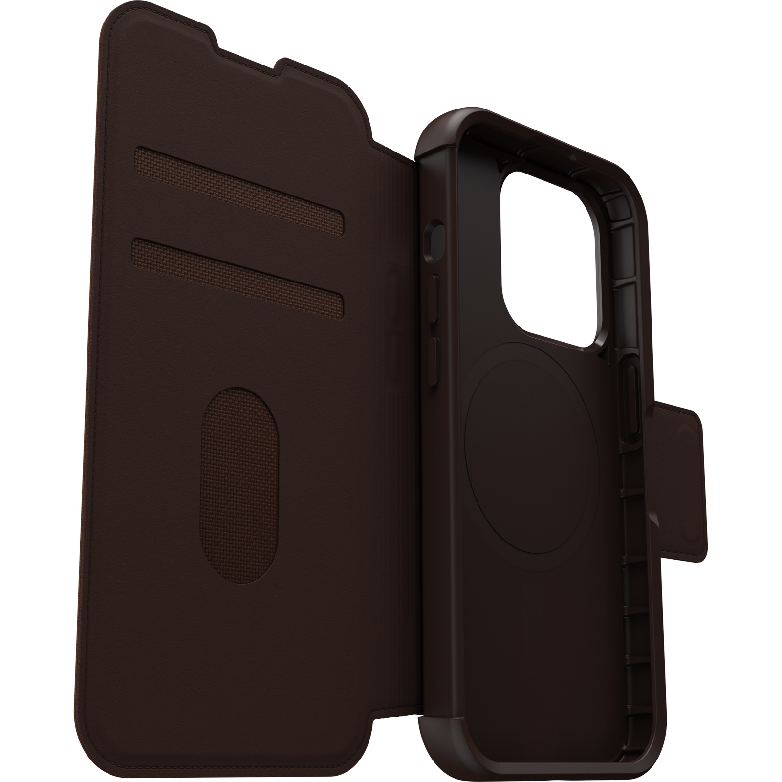 Otterbox Flip Case »Strada Hülle für Apple iPhone 15 Pro für MagSafe, stoßfest«, Apple iPhone 15 Pro, sturzsicher,Premium Lederfolio, 3x getestet nach Militärstandard