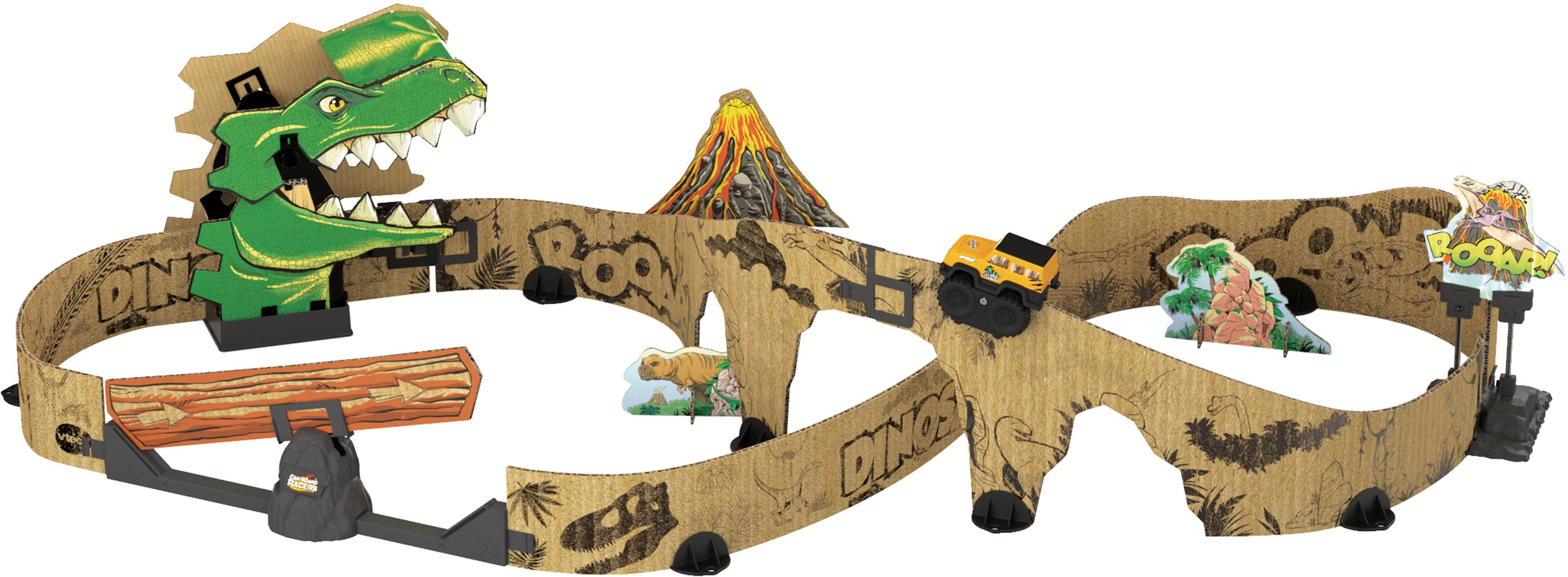 Vtech® Spielzeug-Monstertruck »Car-Board Racers - Dino-Adventure Set«, ; Fahrzeug mit Licht, aus recyceltem Material