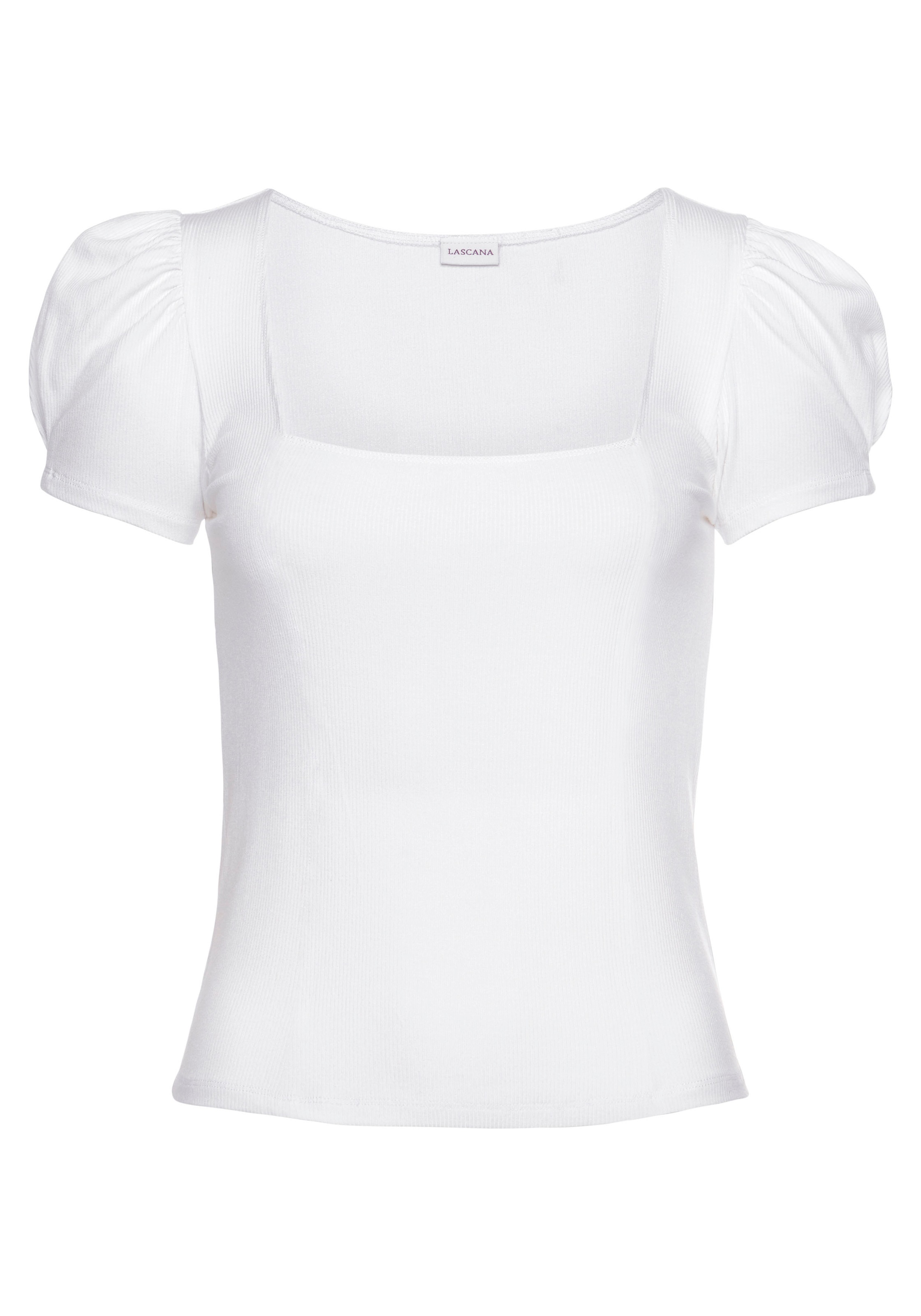 LASCANA Kurzarmshirt, aus gerippter Ware, T-Shirt mit leichten Puffärmeln, günstig online kaufen