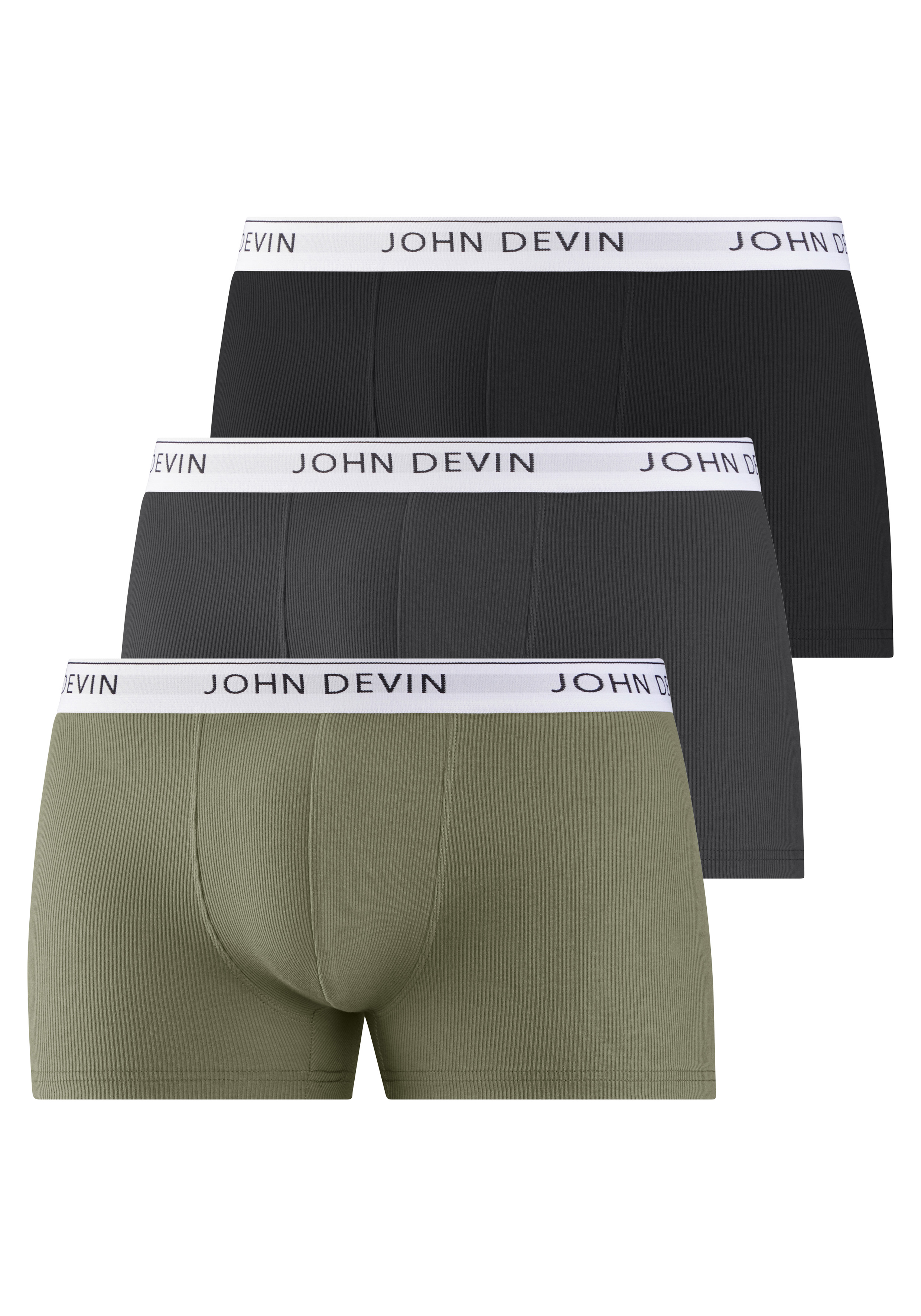 John Devin Boxer "Boxershorts" Packung, 3 Stk. körpernahe Passform, weißes Logobündchen,Baumwollmischung
