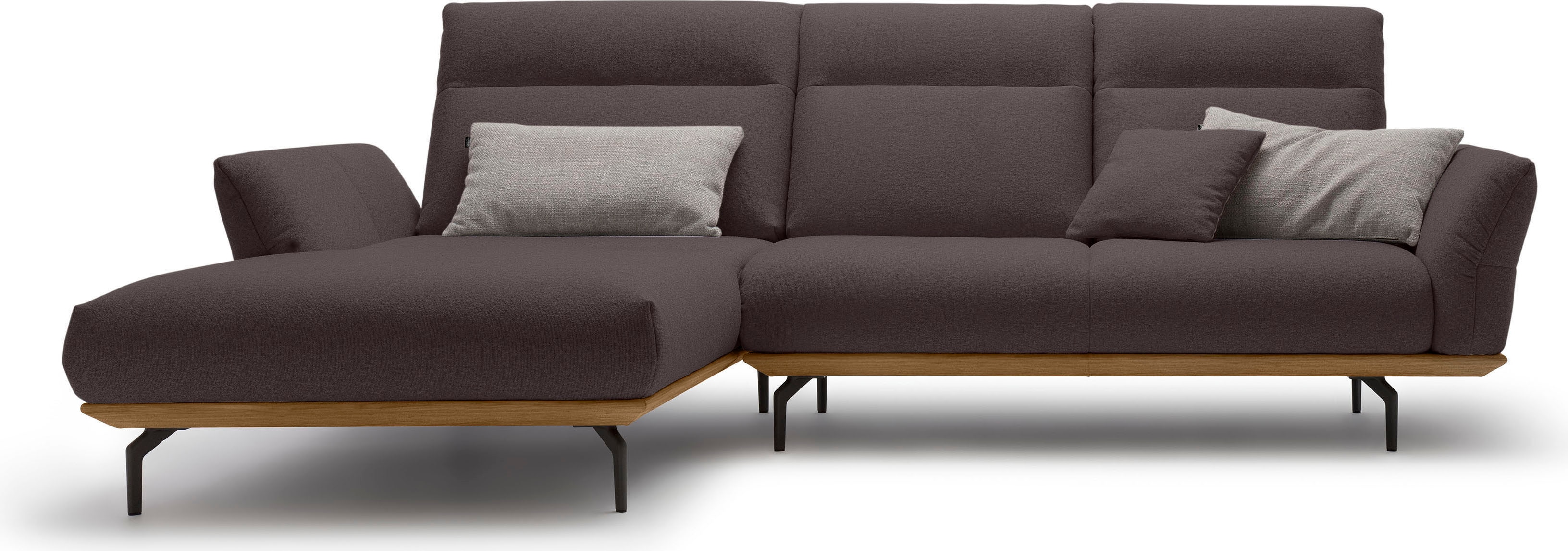 Creation BY ROLF BENZ Ecksofa "CR.460 Designsofa, verstellbare Rückenlehne, hochwertig & bequem" Sockel in Nussbaum, Winkelfüße in Umbragrau, Breite 298 cm