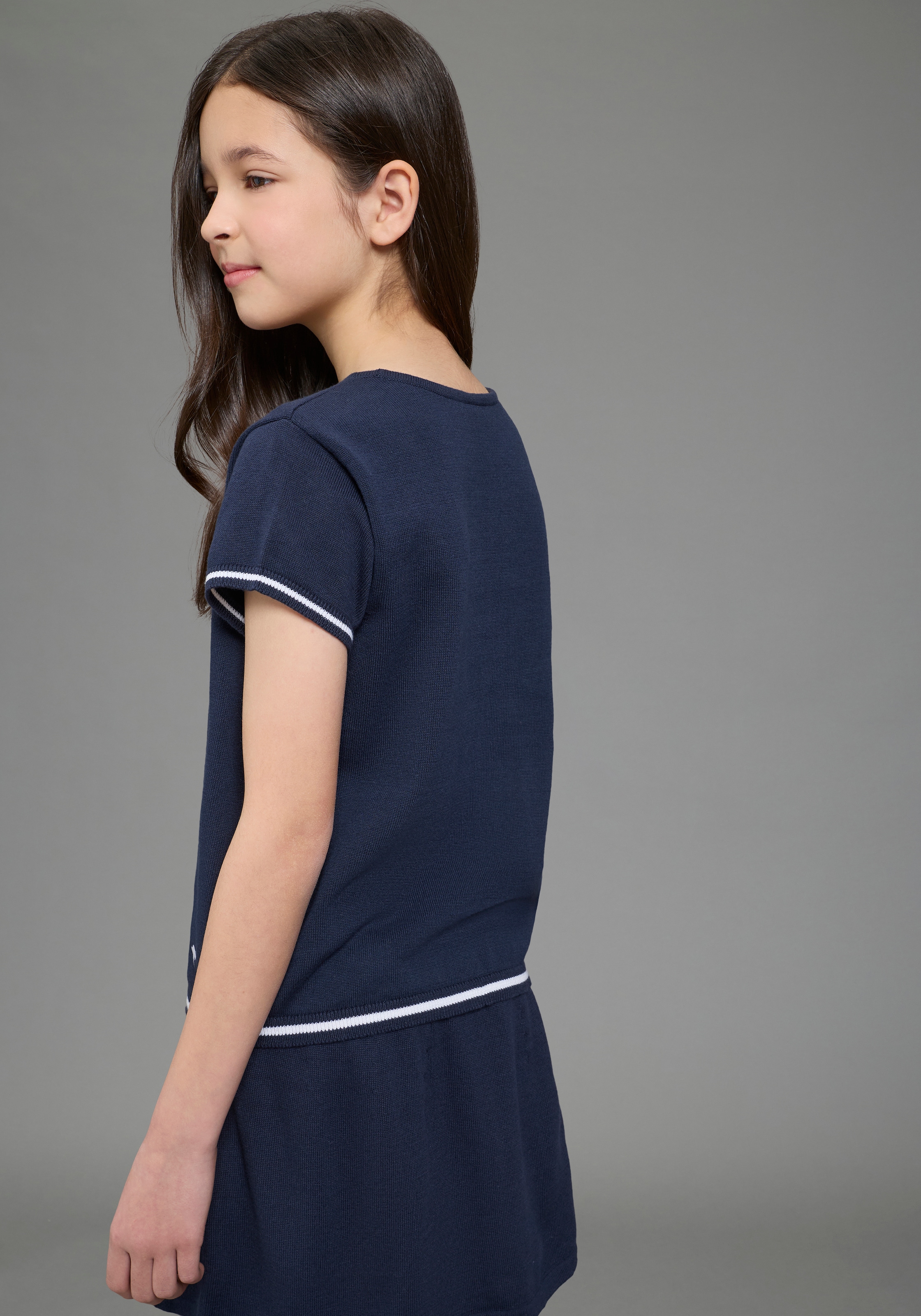 KangaROOS Kurzarmpullover »Kangaroos Strick T-Shirt für Mädchen« mit Rundhalsausschnitt, unifarben mit Farbeinsatz