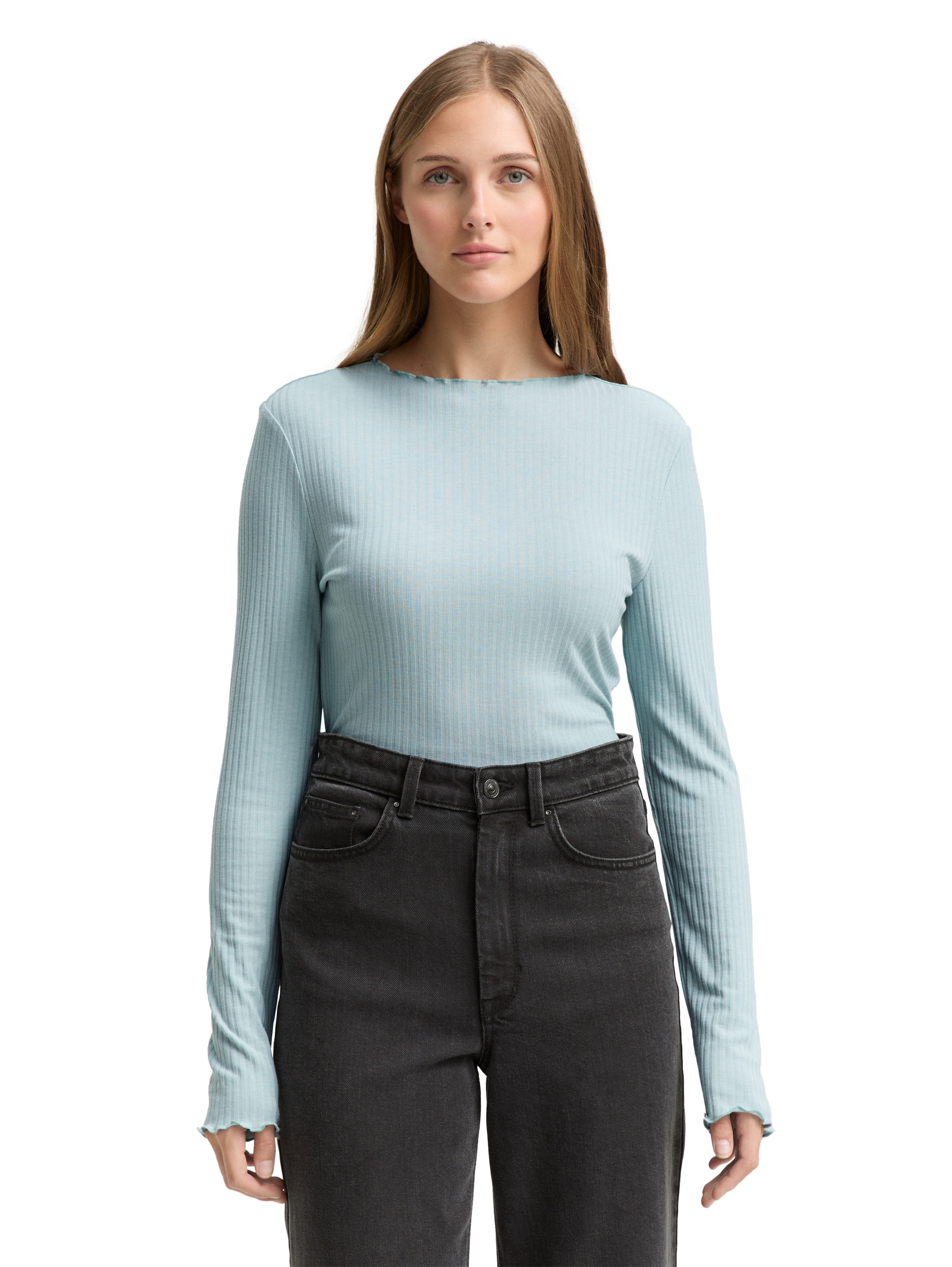TOM TAILOR Denim Langarmshirt, mit gewelltem Saum günstig online kaufen