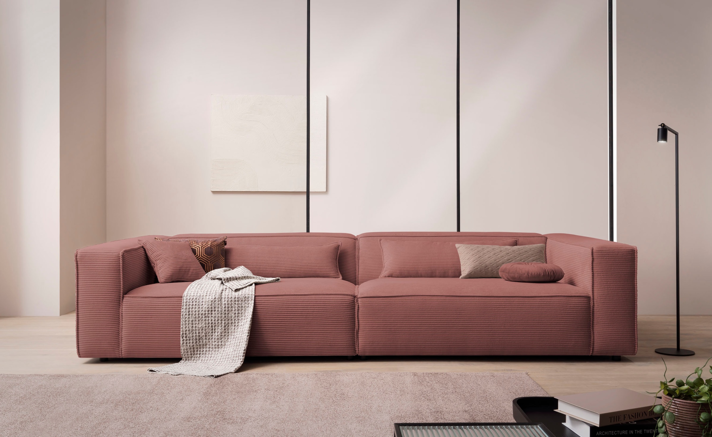 LeGer Home by Lena Gercke 3-Sitzer »PIARA, XXL Sofa mit Kedernaht, Big-Sofa in Cord oder Leinenoptik«, schwarze Füße, bequemer Sitzkomfort, extra tiefe Sitzfläche