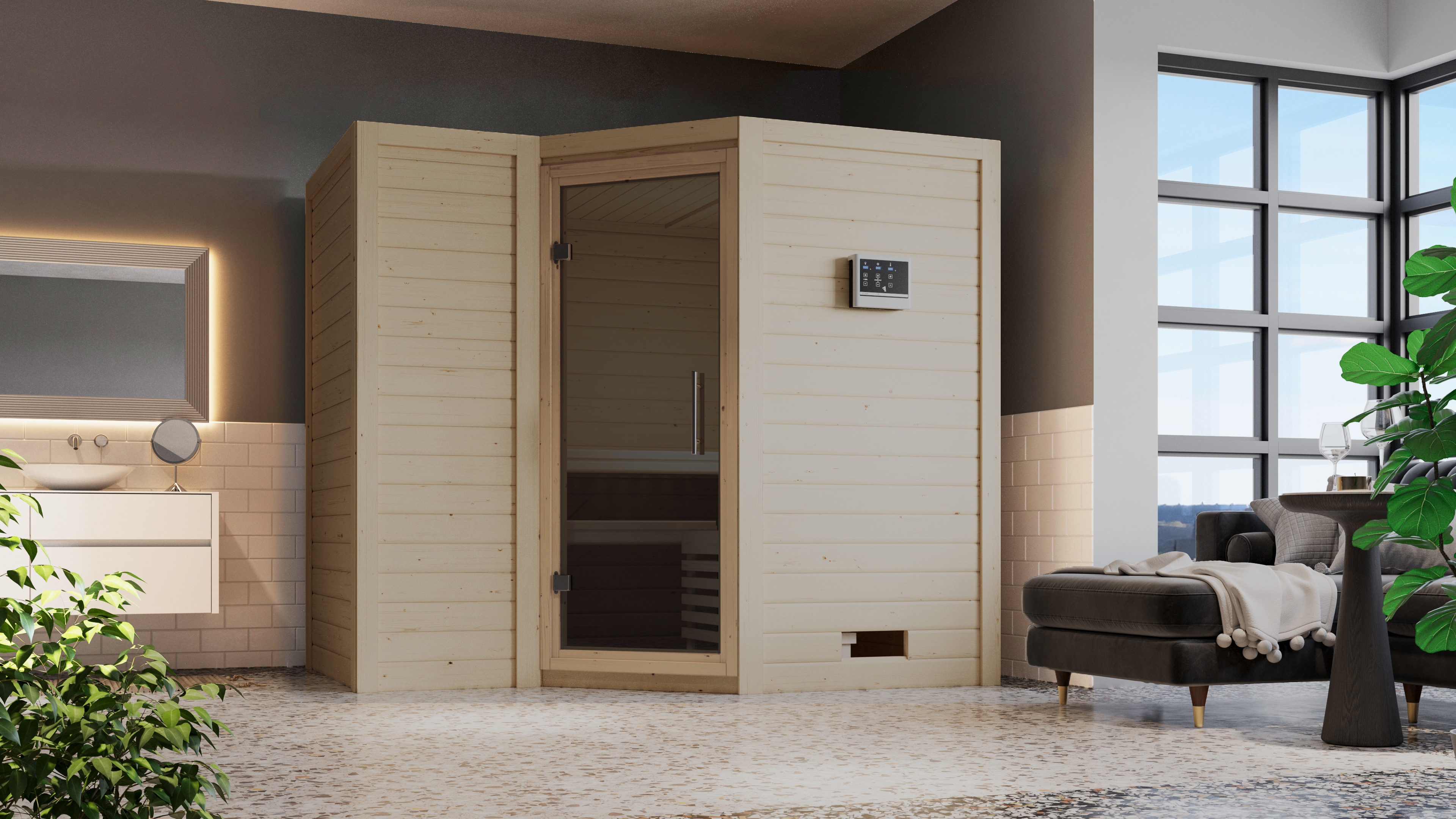 Karibu Sauna "Sanna 2" Set, Ofen 9 KW externe Strg easy