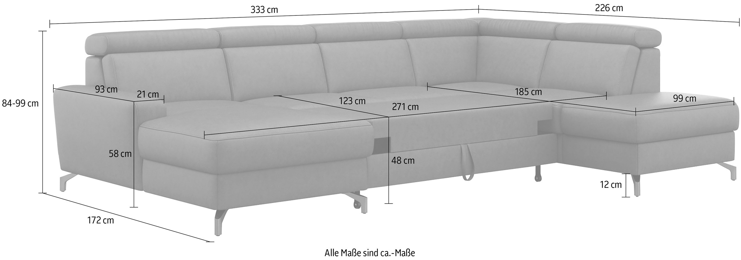 sit&more Wohnlandschaft »Scarlett U-Form«, inklusive Kopfteilverstellung, wahlweise mit Bettfunktion, Bettkasten