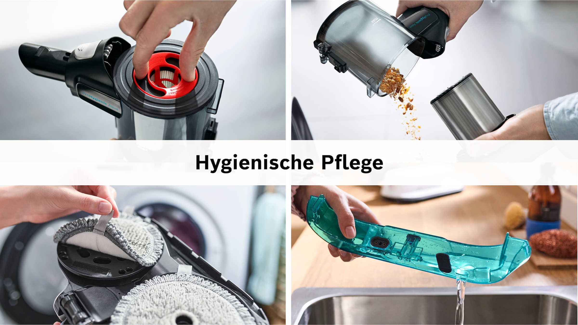 BOSCH Akku-Stielstaubsauger »Unlimited 7 ProHygienic Aqua BKS71HYG4, 2in1 Saugen & Wischen« Knickrohr, Hygiene-Filter, 10 J. Motorgarantie, Mini-Turbo-Düse, weiß
