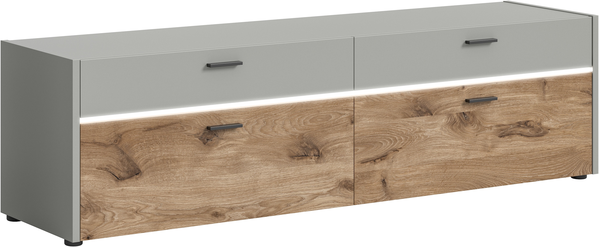 INOSIGN Lowboard »Spezia, Breite 185cm, in Hellgrau, 2 Klappen, 2 Schubkästen«, TV-Board, TV-Schrank, TV-Bank, Fernsehschrank, Mediamöbel, Mediaboard