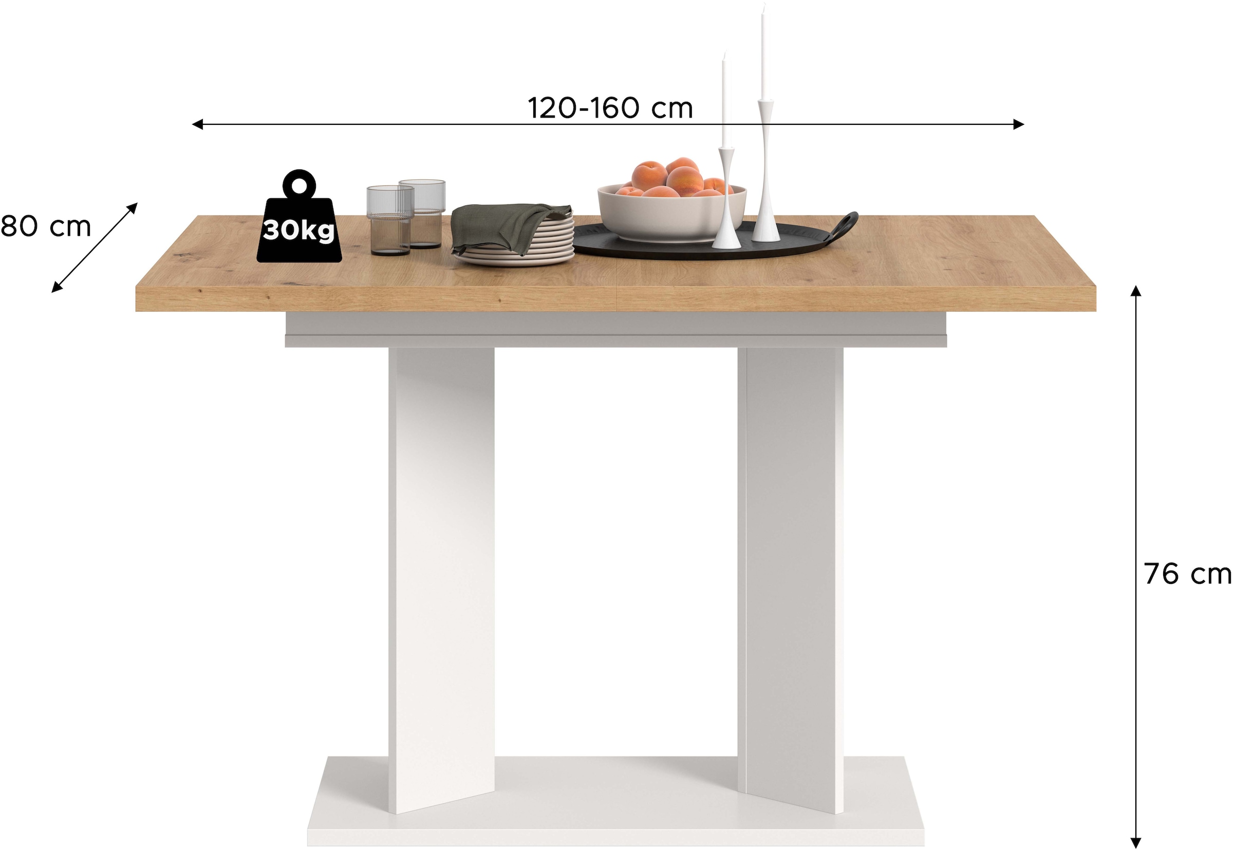 Home affaire Esstisch »GERO, 120-160 cm, ausziehbar, Säulengestell« in verschiedenen Ausführungen erhältlich, 1 Stk. tlg. Tisch, Esstisch, Esszimmer, Esszimmertisch, Küchetisch, Bartisch