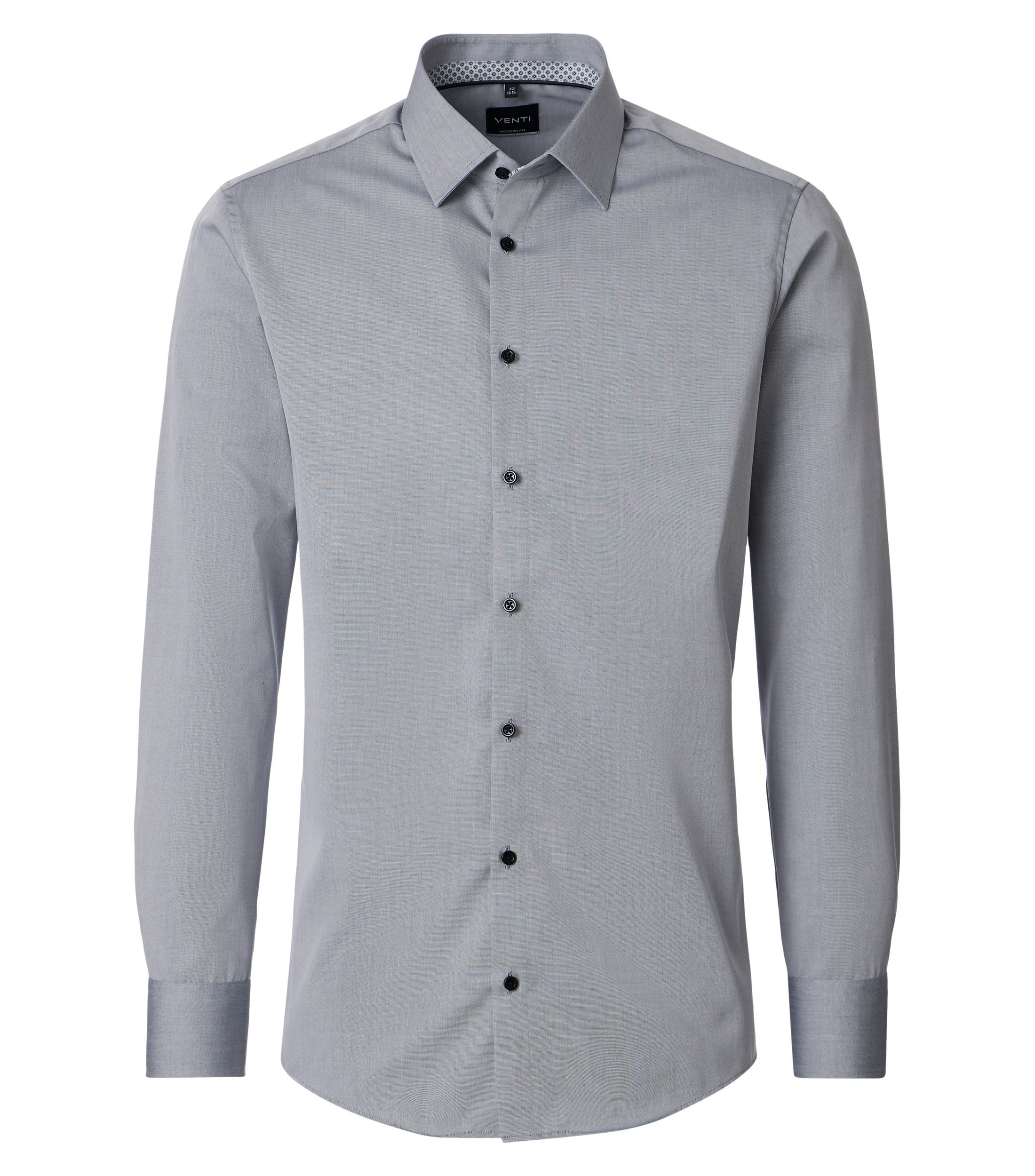Businesshemd VENTI "VENTI Businesshemd extra langer Arm 72cm uni", Herren, Gr. 41, Normalgrößen, grau, 100% Baumwolle, unifarben, schmal, Hemden