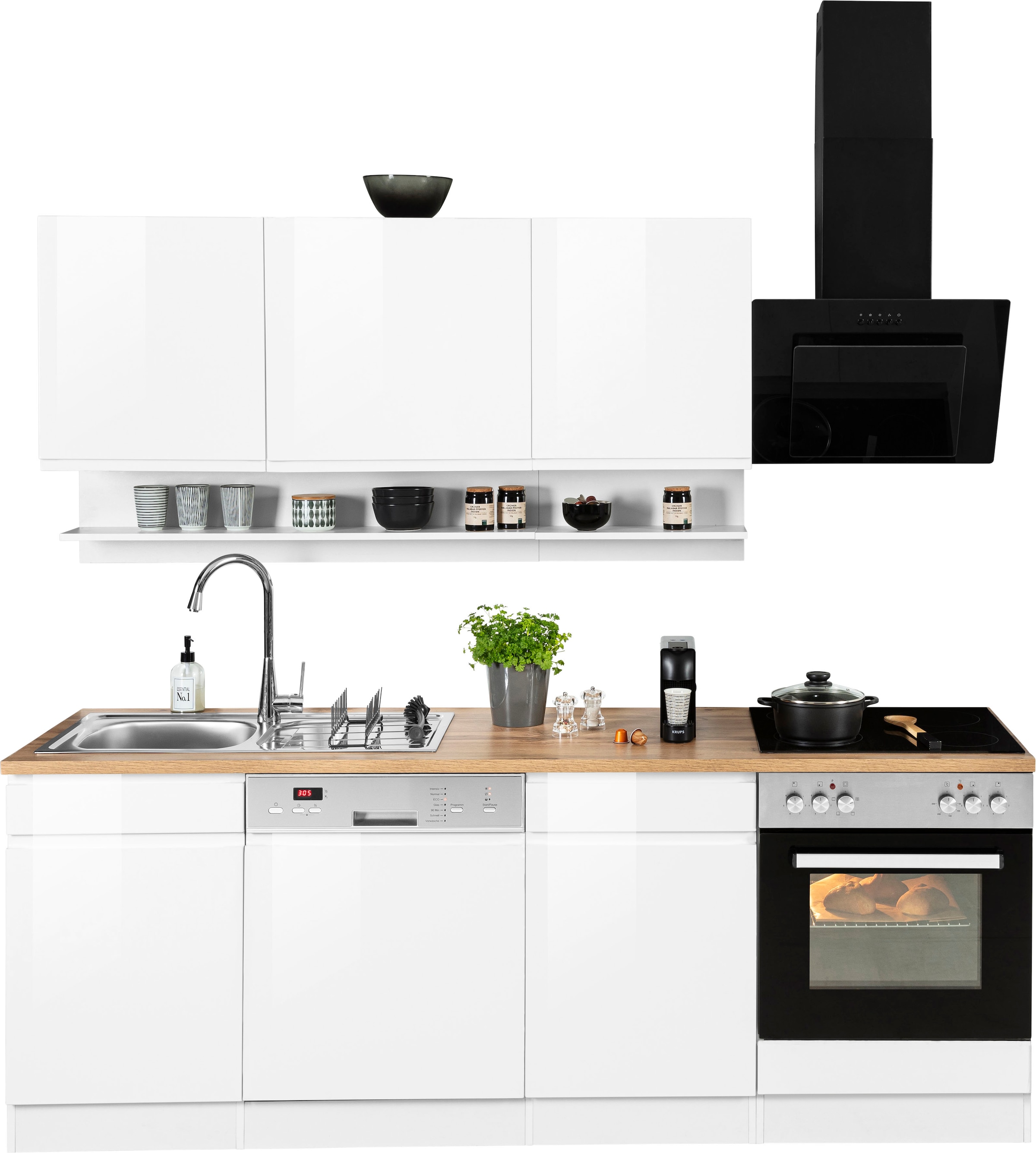 KOCHSTATION "KS-Virginia,neu in verbesserter Ausführung" Arbeitsplatte 38 mm stark, Stauraum, Softclose, Breite 220 cm, Soft-Close, wahlweise mit E-Geräten