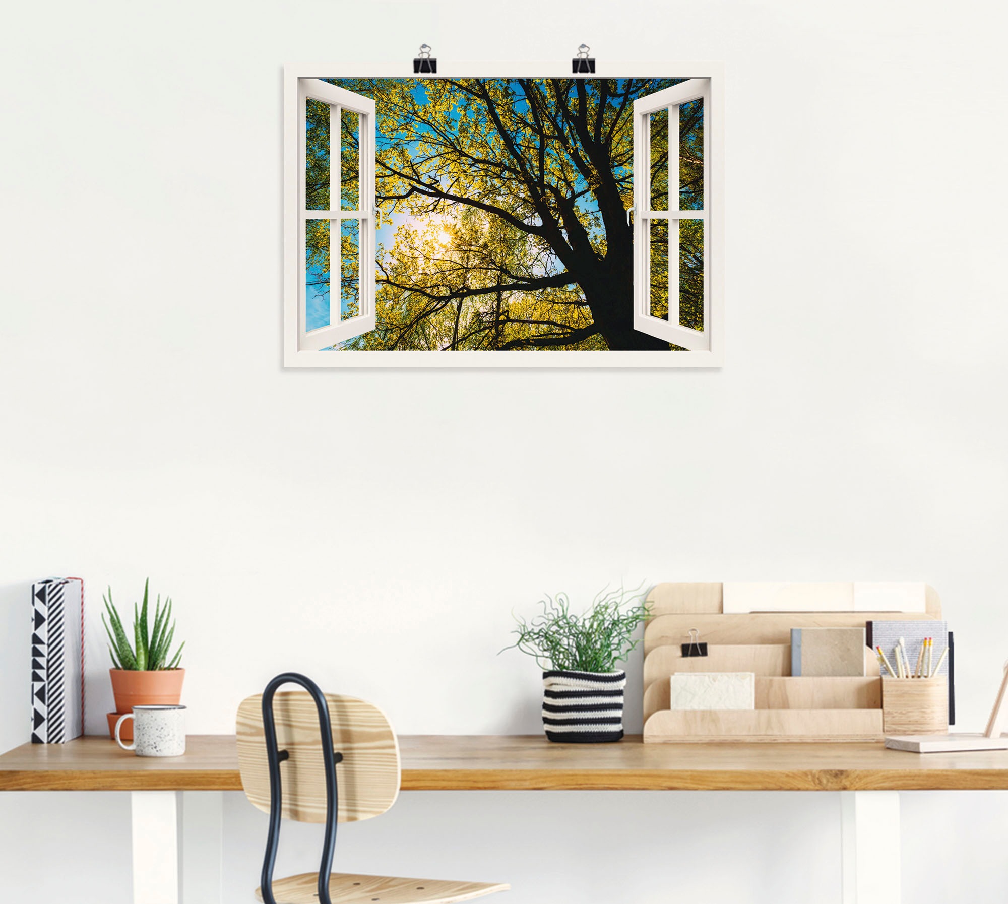 Artland Wandbild »Fensterblick Frühlingssonne Baumkrone«, Bäume, (1 St.), als Leinwandbild, Poster in verschied. Größen