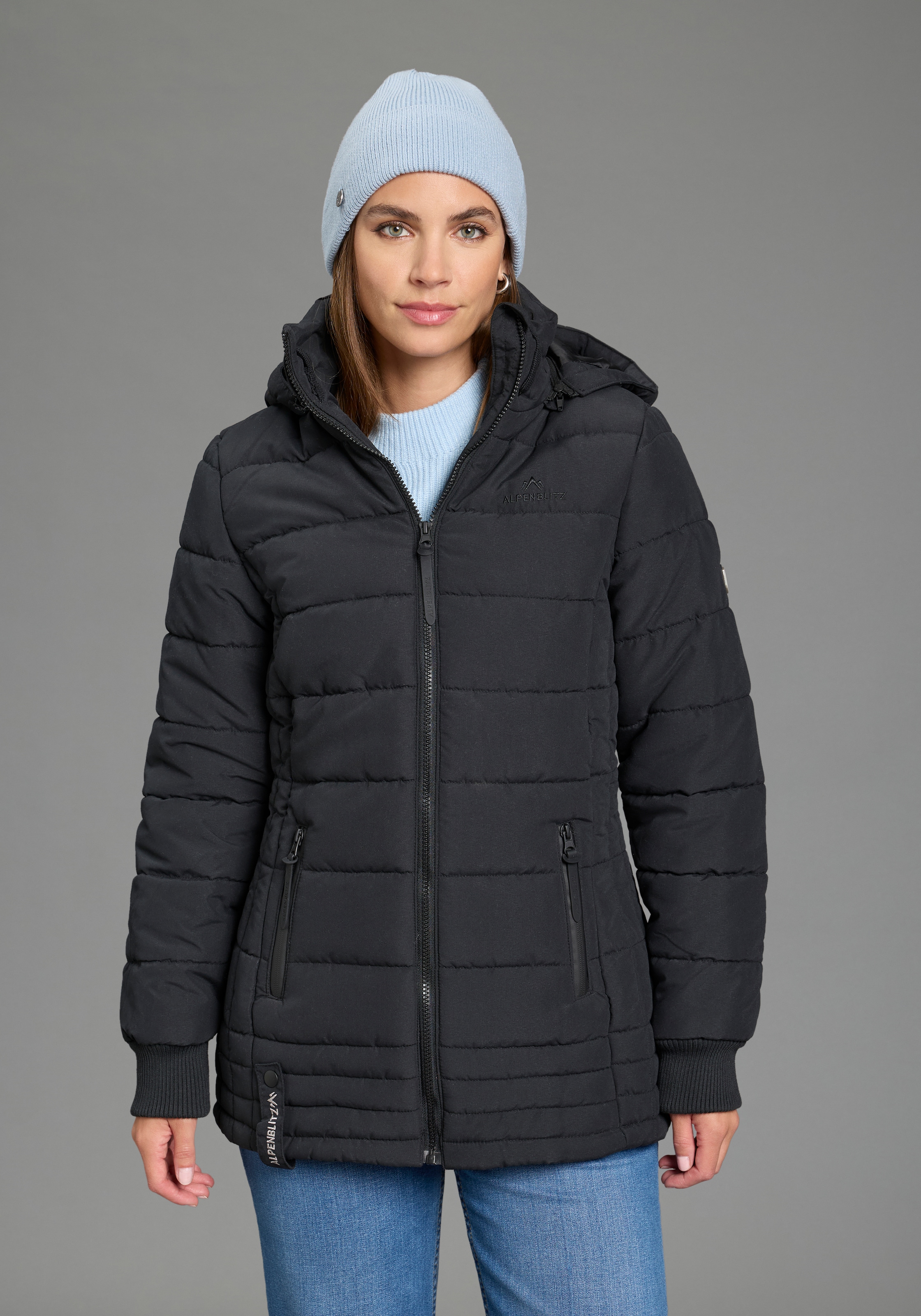 ALPENBLITZ Steppjacke "Flockenwirbel" mit Kapuze für den Übergang, aus leichtem Material, unifarbenes Design