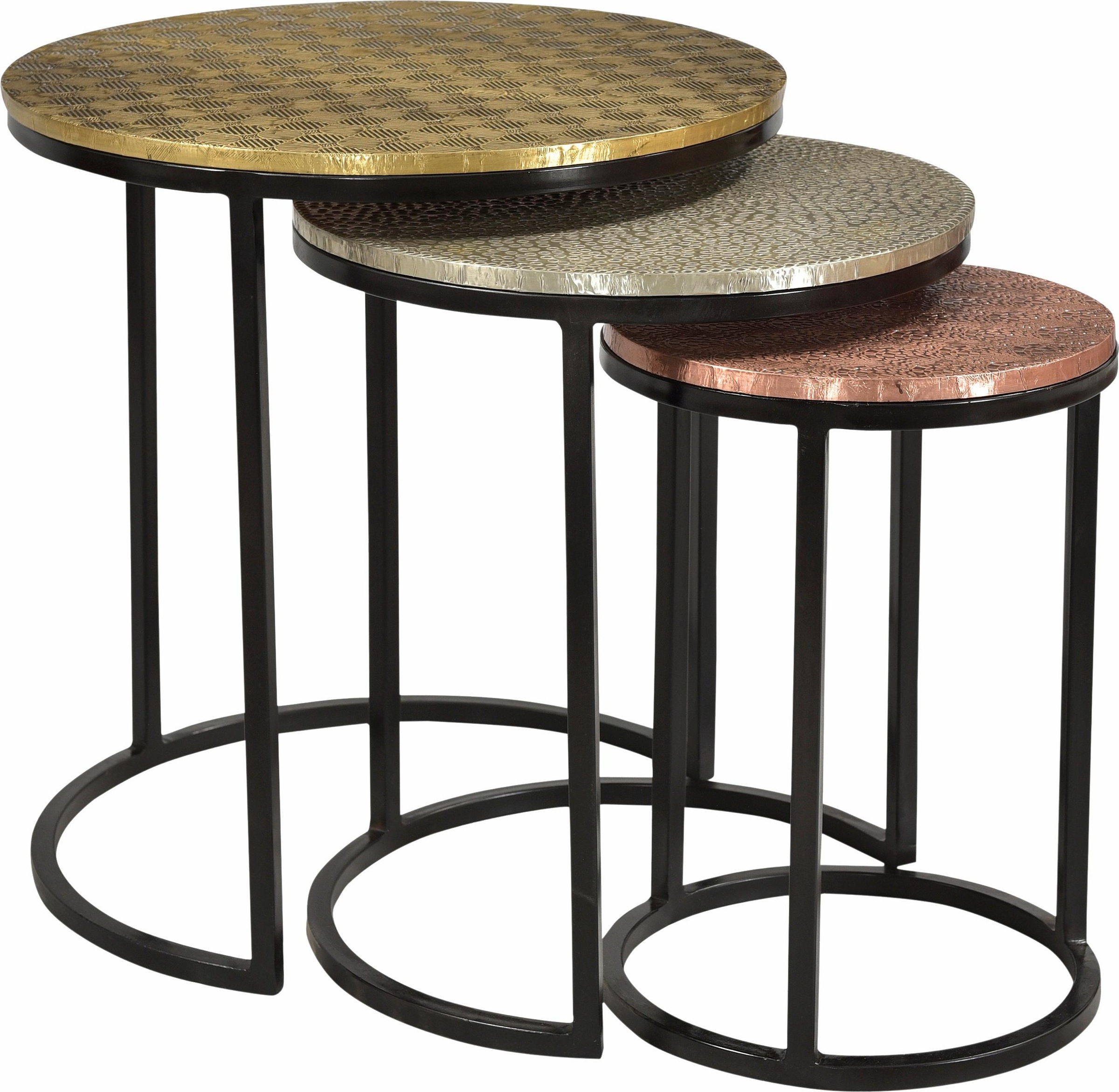 SIT Beistelltisch "Galway 3er Beistelltisch Set rund aus Mango mit Metallgestell" Set, 3 runde Satztische mit Mango-Platten & Metallapplikationen