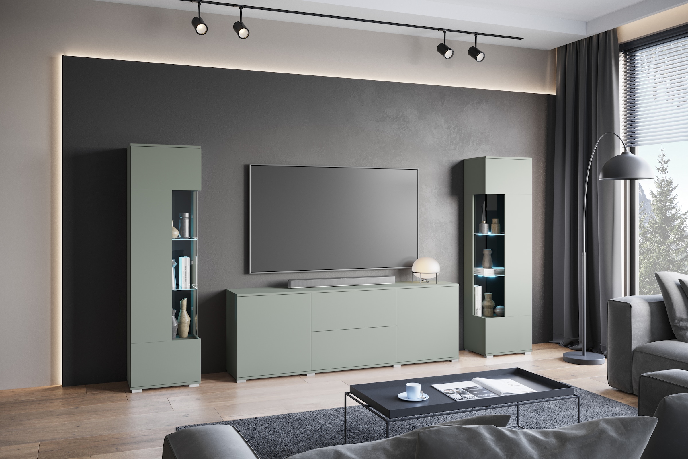 INOSIGN Wohnwand »Kenia«, (Komplett-Set, 3 St.), Vitrinen mit Eckverglasung, hängend und stehend montierbar
