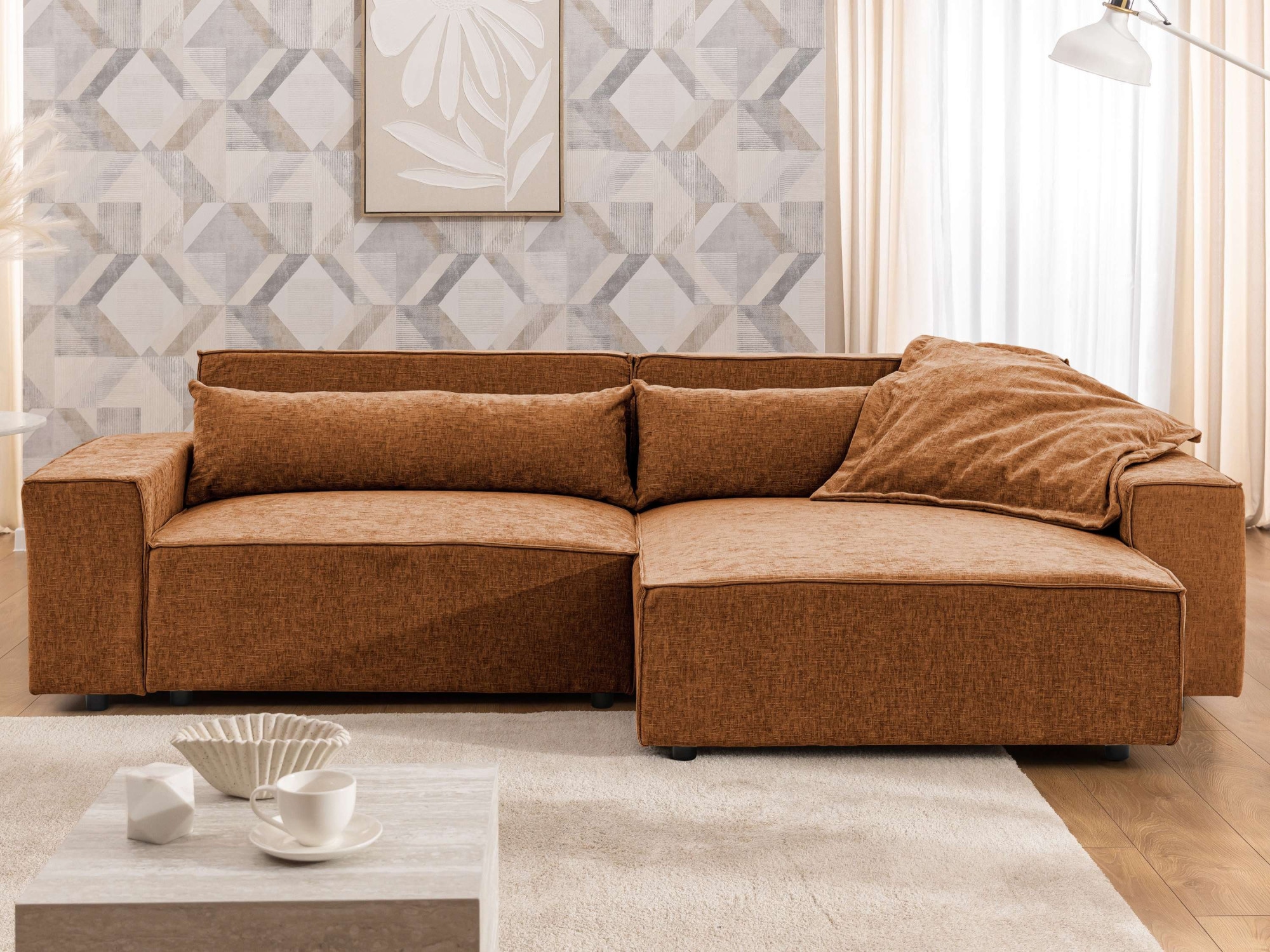 OTTO home Ecksofa "KINLEE Design-Sofa mit Recamiere rechts/links, Maße B/T/H 251/144/70cm" L-Form mit Wellenunterfederung, ohne Bettfunktion, modern und beguem