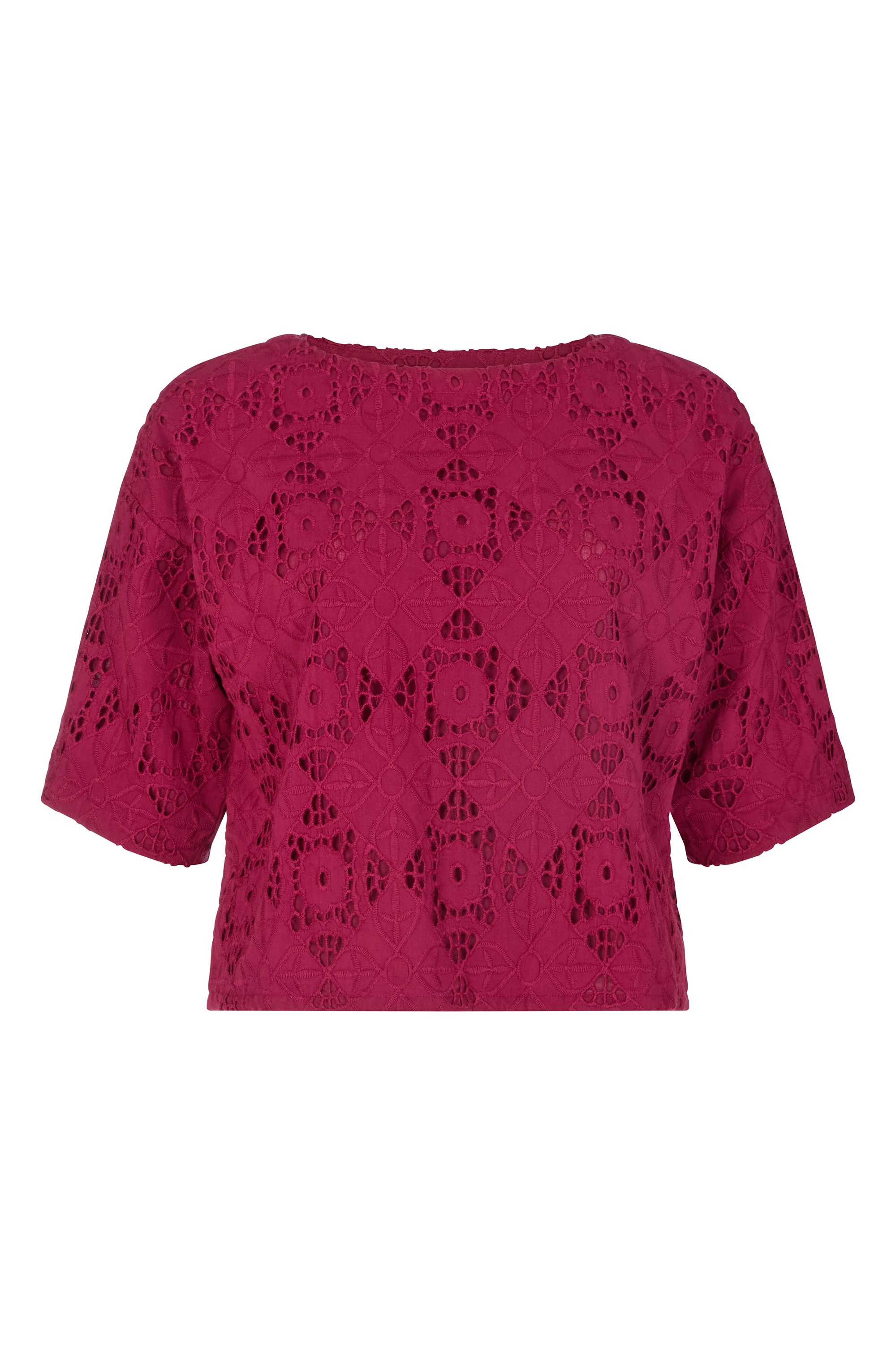 RAFFYA T-Shirt "Opal Broderie Anglaise Split Open Blouse Damen" günstig online kaufen