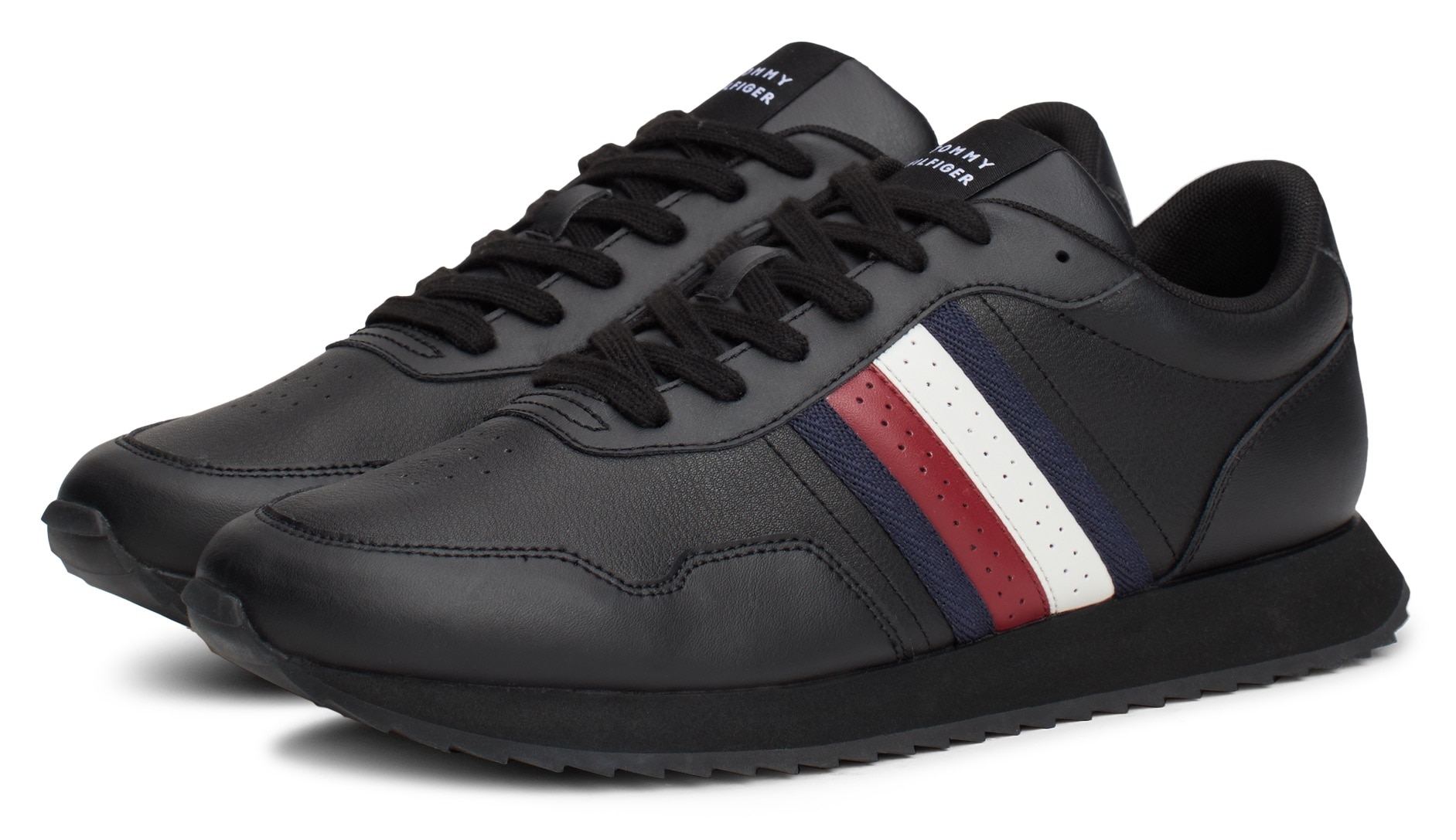 Tommy Hilfiger Plateausneaker "RUNNER EVO LTH MIX ESS", Freizeitschuh, Halbschuh, Schnürschuh mit seitlichen Streifen