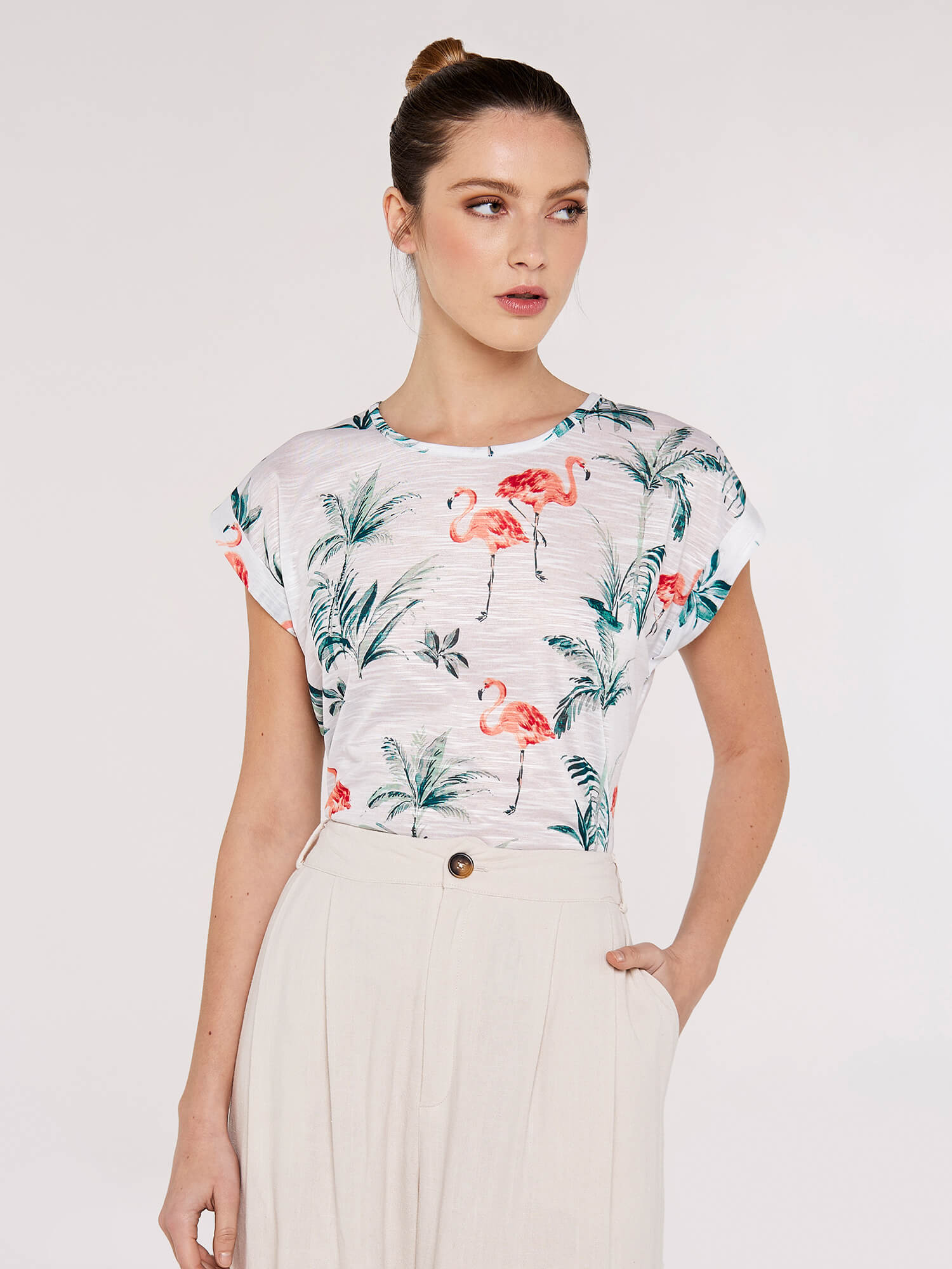 Apricot T-Shirt "Flamingo Palms Oasis Slub Top" 1