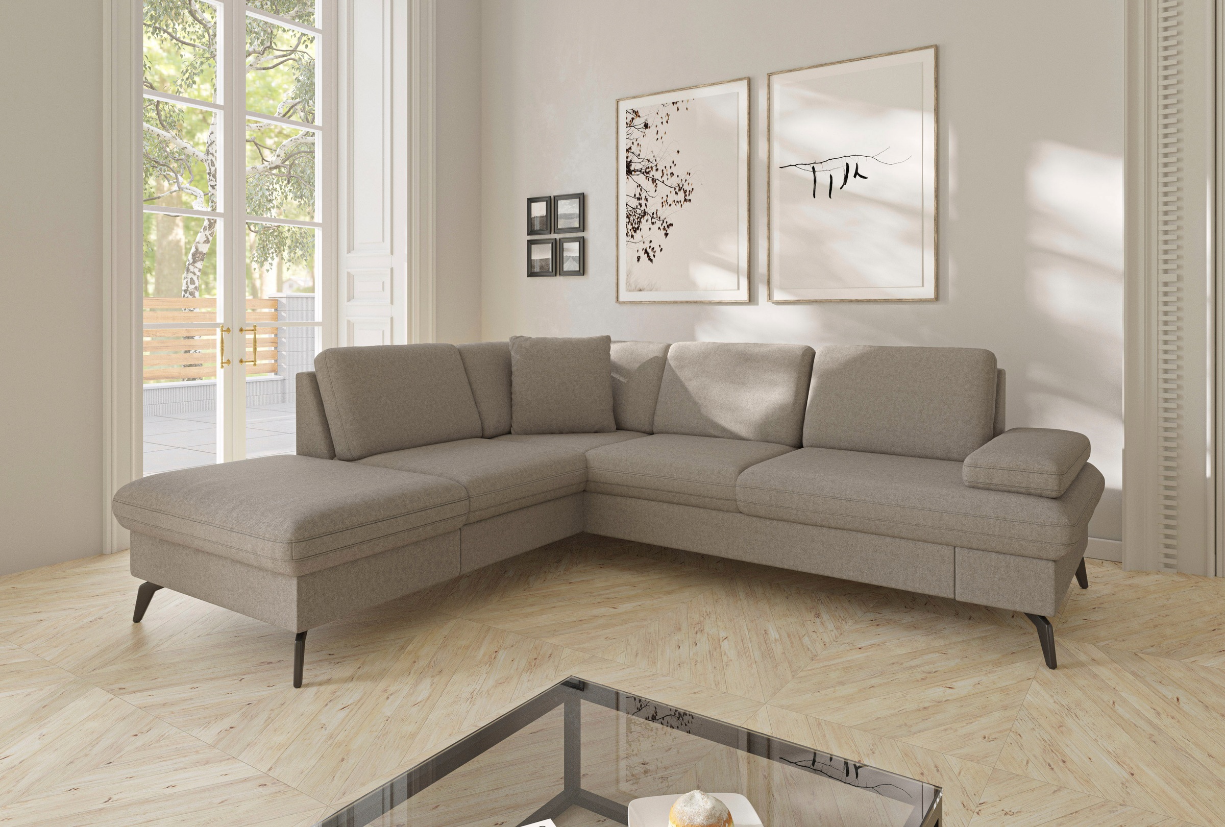 sit&more Ecksofa »Morris Jubi L-Form«, inkl. Armteilfunktion und 1 Zierkissen, wahlweise mit Bettfunktion