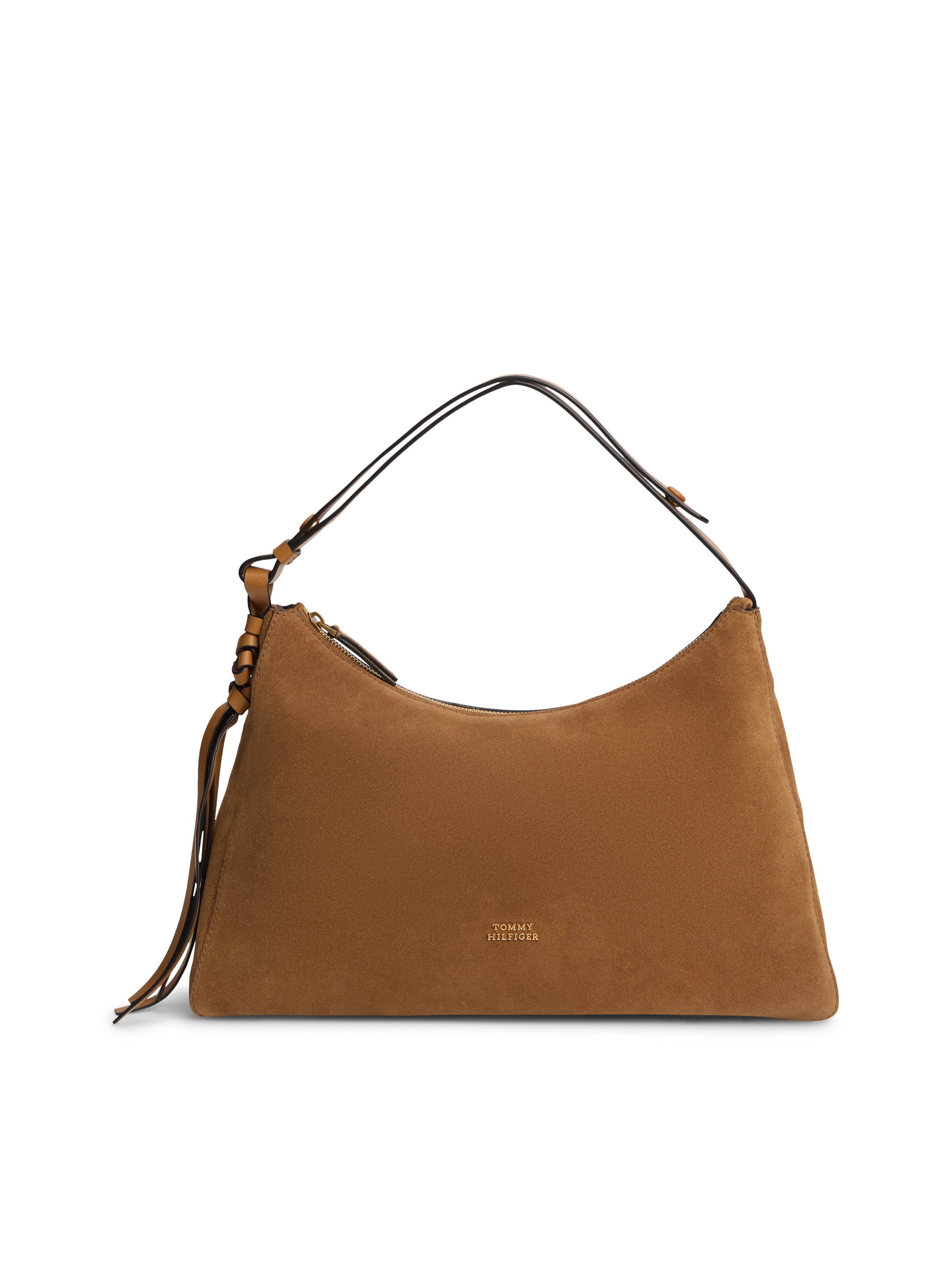 Tommy Hilfiger Schultertasche "TH STATEMENT SHOULDER BAG SUEDE" Damen Umhängetasche, Handtasche mit Logoschriftzug
