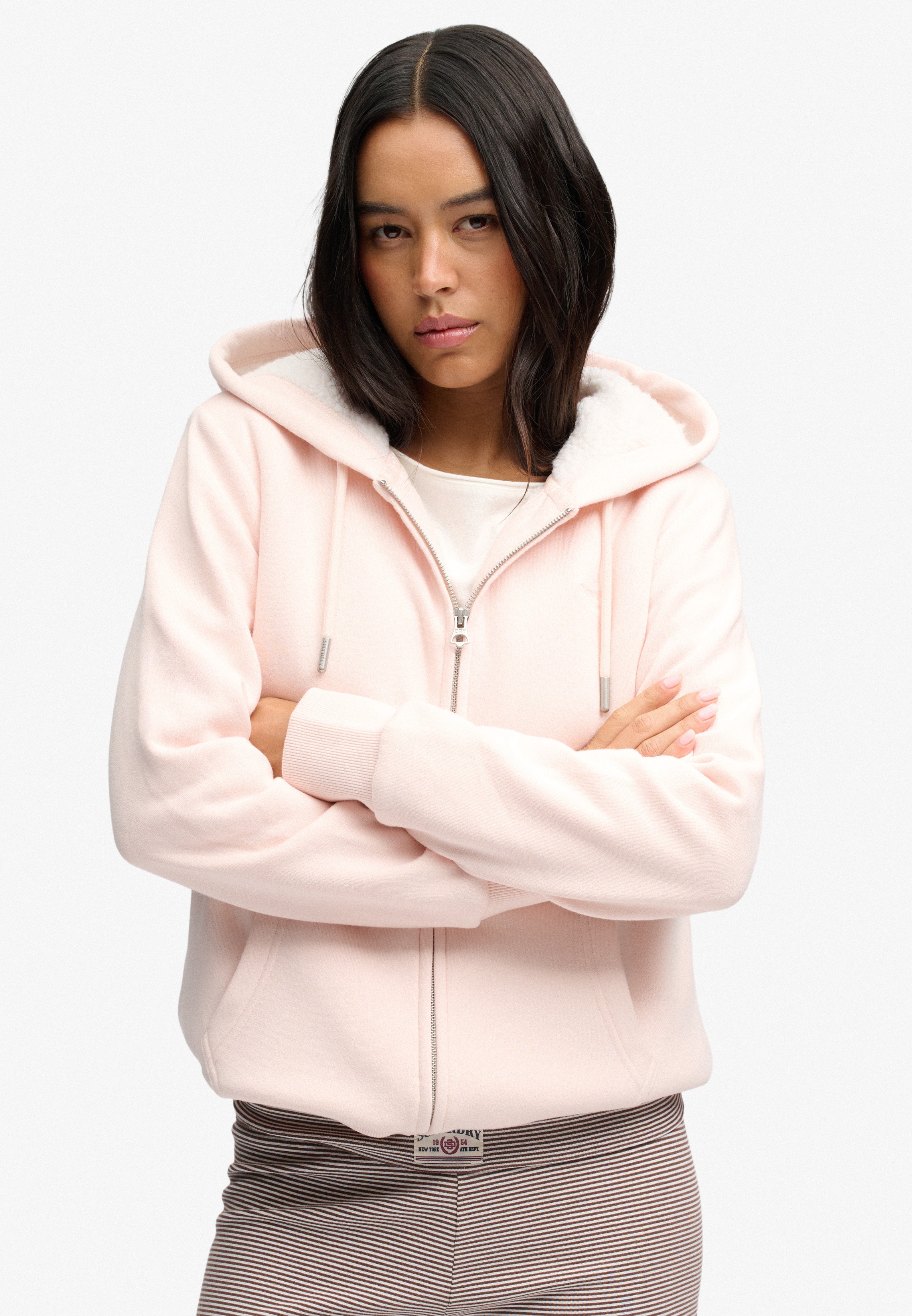 Superdry Kapuzensweatjacke "SIGNATURE EMB BORG ZIPHOOD" Baumwollmischung, relaxed fit