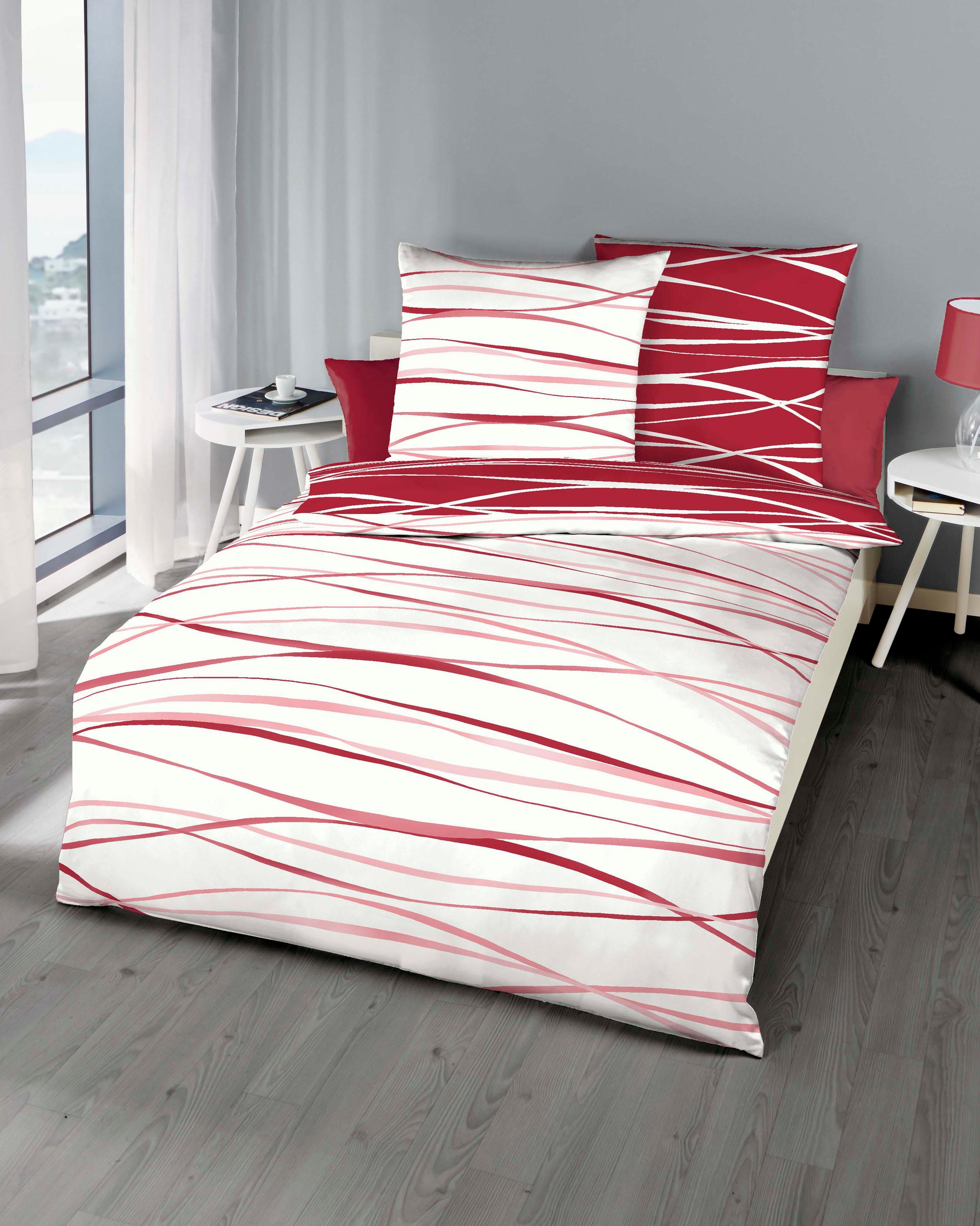 Kaeppel Bettwäsche "MOTION, IN GR. 135X200, 155X220 ODER 200X200 CM, MIT REIßVERSCHLUSS" 2 Stk. aus Baumwolle, mit feinen Wellenlinien, wahlweise mit Wendeoptik