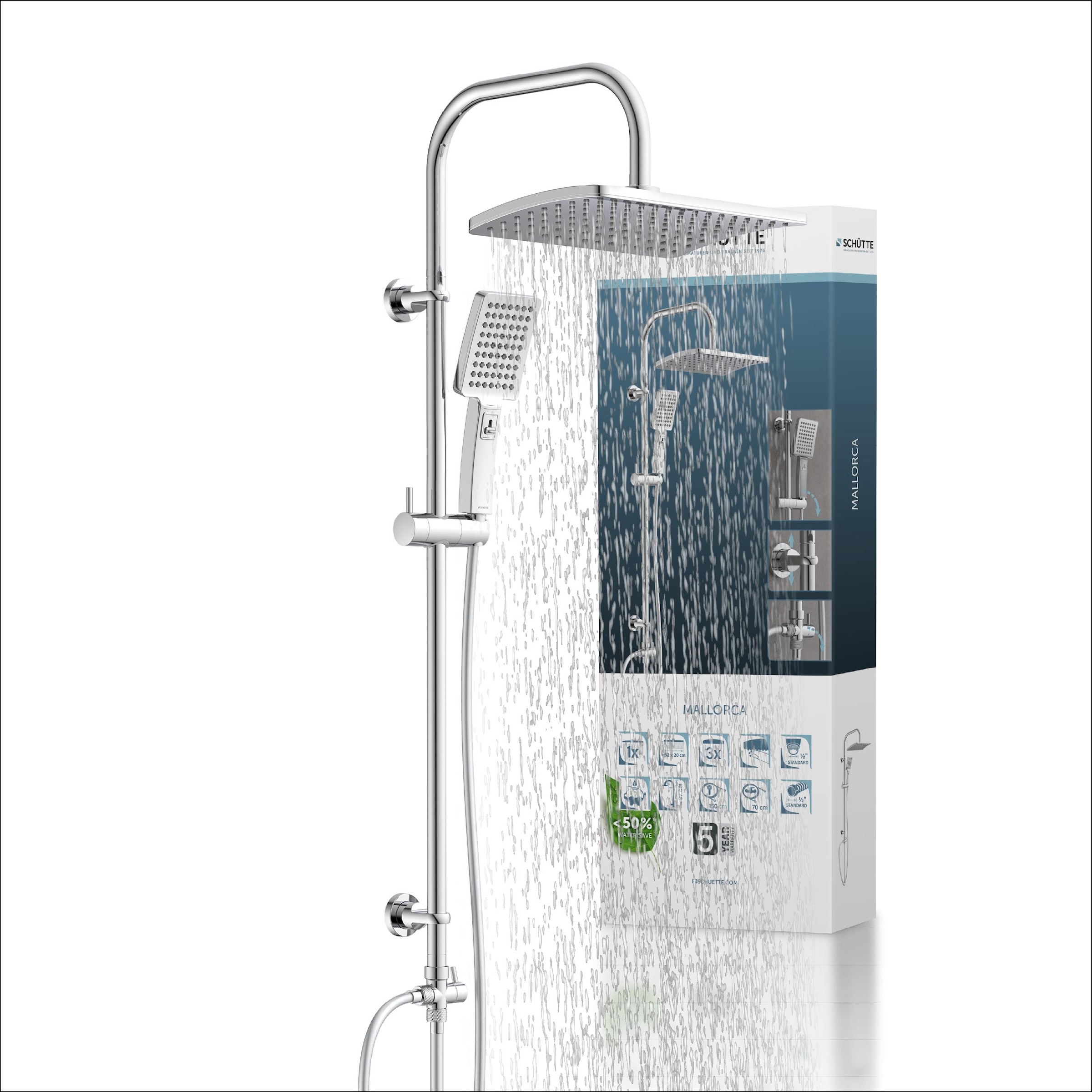 Schütte MALLORCA Aufputz-Duschsystem Chrom mit Regendusche & Handbrause - Image 6