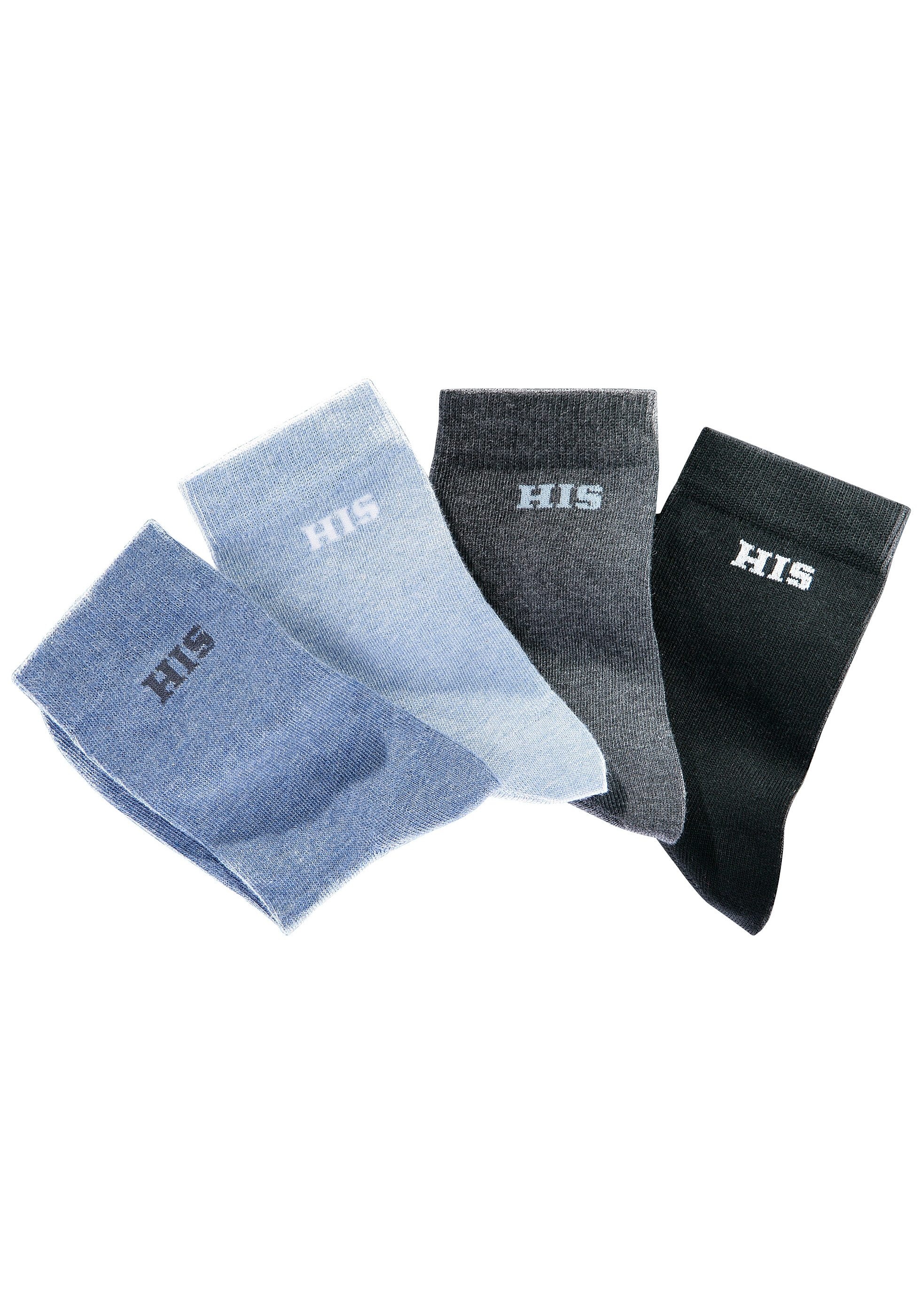 H.I.S Basicsocken, (Set, 4 Paar), mit eingestricktem Markenlogo