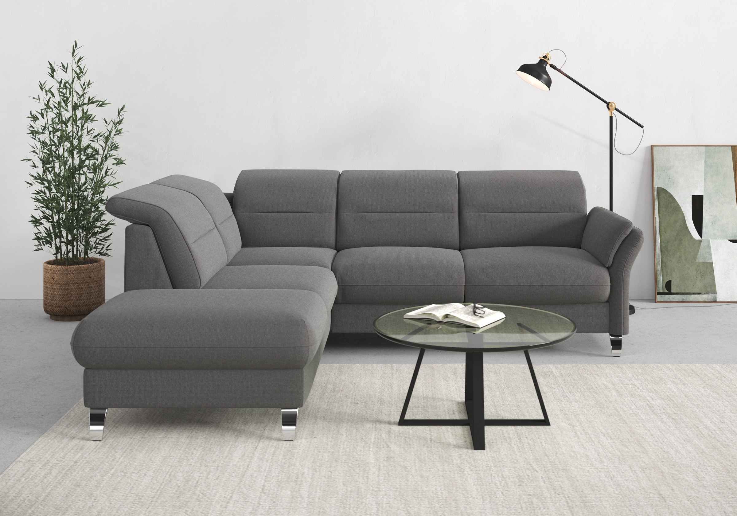 sit&more Ecksofa »Grenoble L-Form mit Federkern«, wahlweise mit Bettfunktion, Bettkasten, Arm- und Kopfteilverstellung