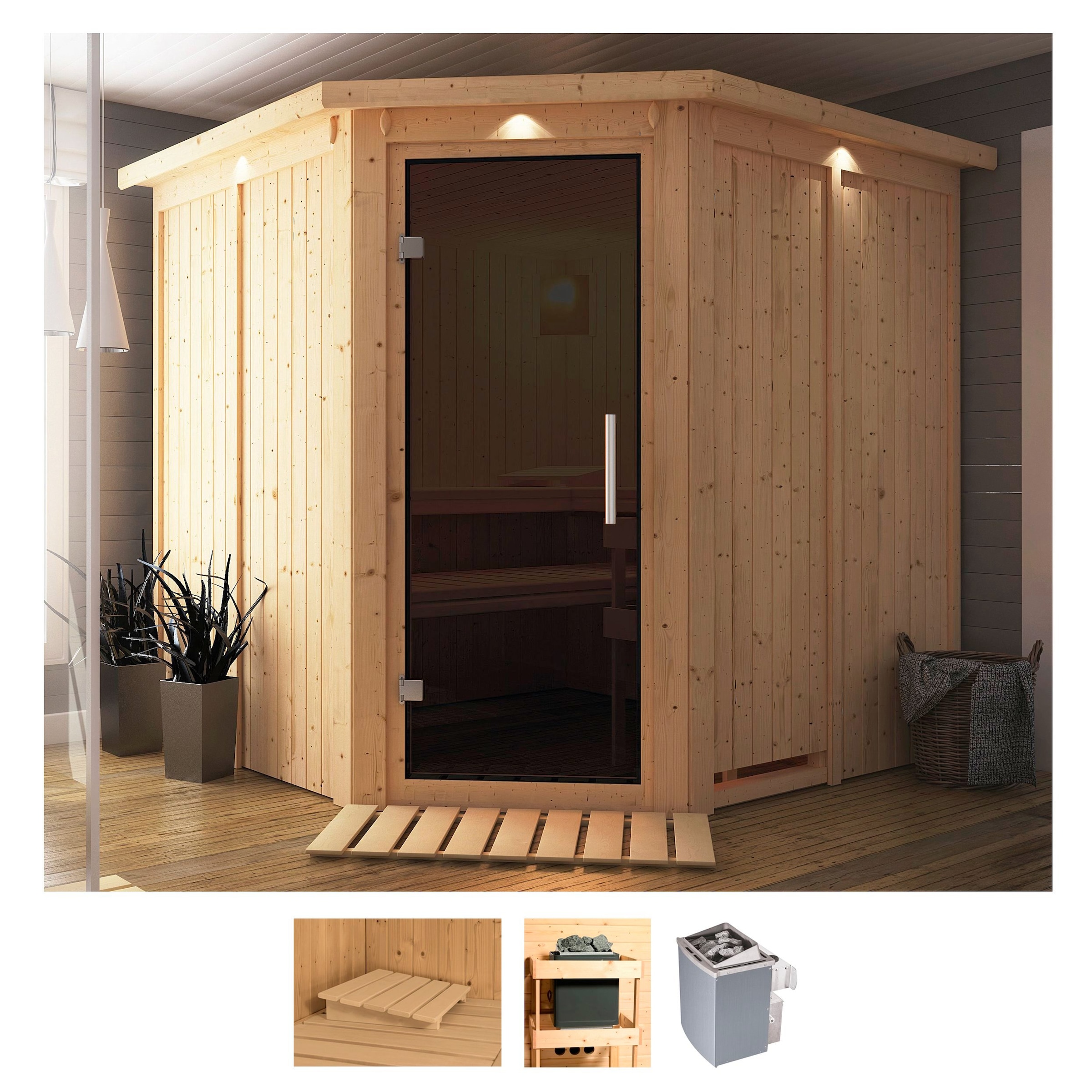 Karibu Sauna "Jarin" Set, Ofen 9 kW integr. Strg
