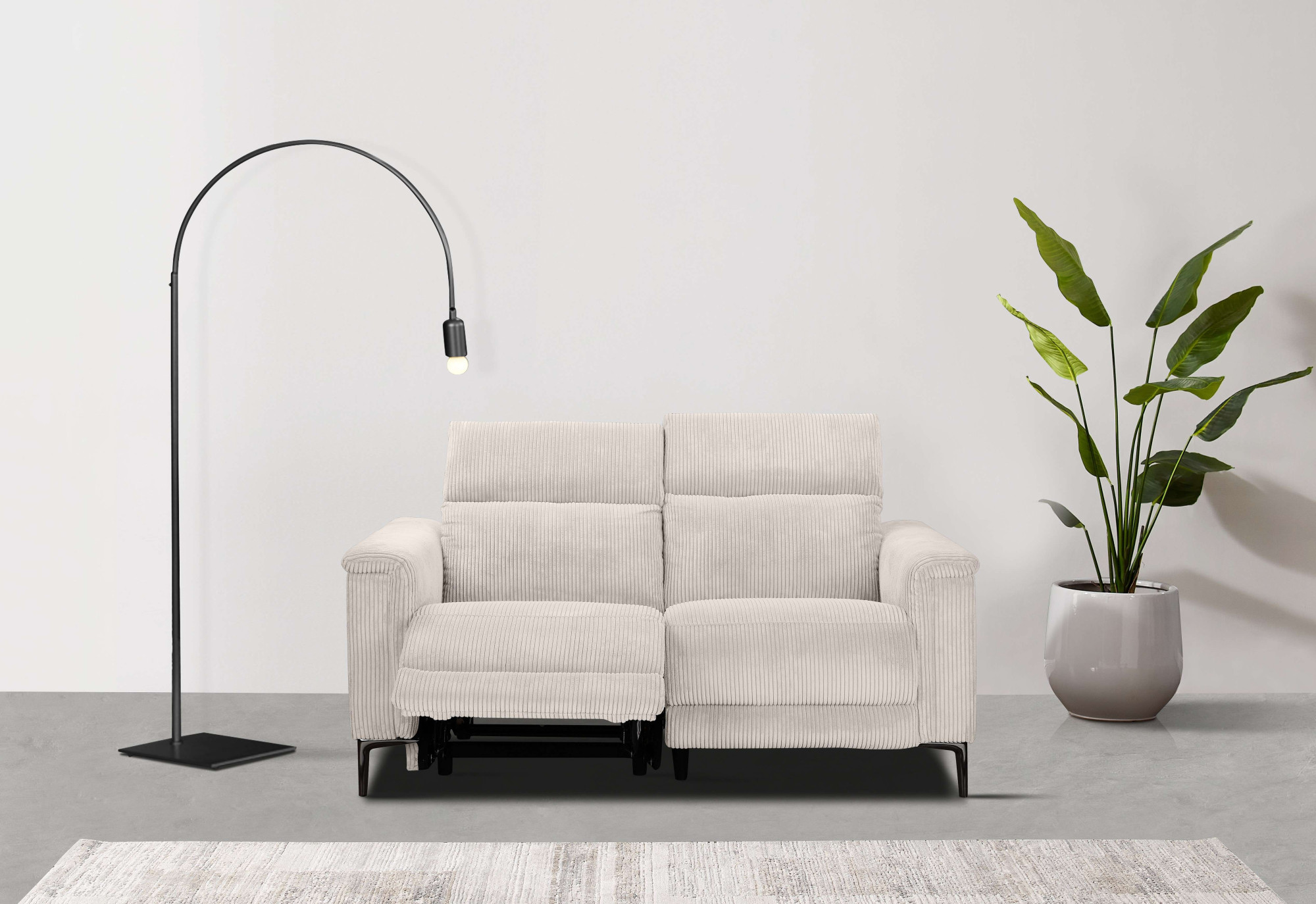 OTTO home 2-Sitzer "LUND Cord, 160 cm, manuelle o. elektrische Relaxfunktion" manuell od. elektrisch (m.USB-A), Federkern und Kopfteilverstellung