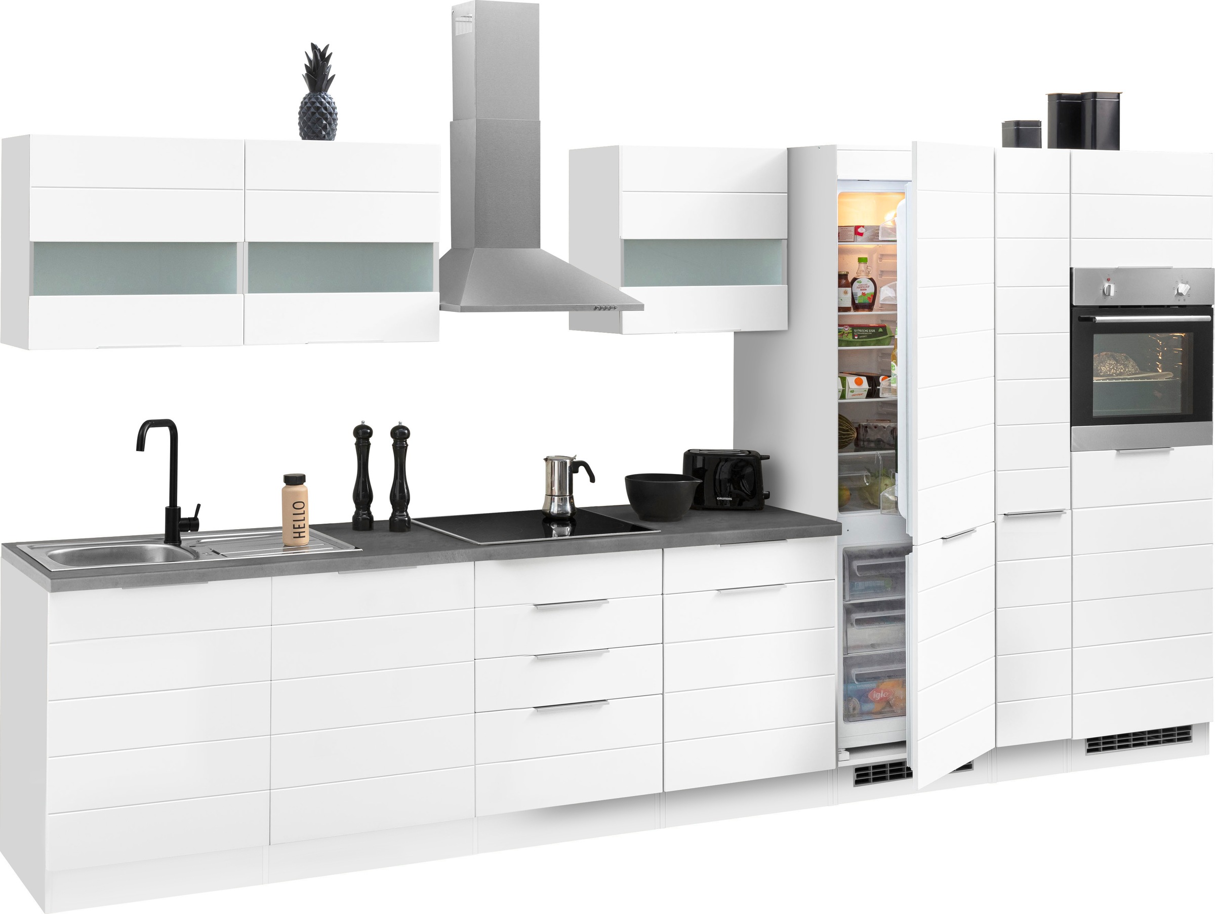 Thumbnail - KOCHSTATION Küchenzeile "KS-Luhe", 390 cm breit, wahlweise mit oder ohne E-Geräten, gefräste MDF-Fronten
