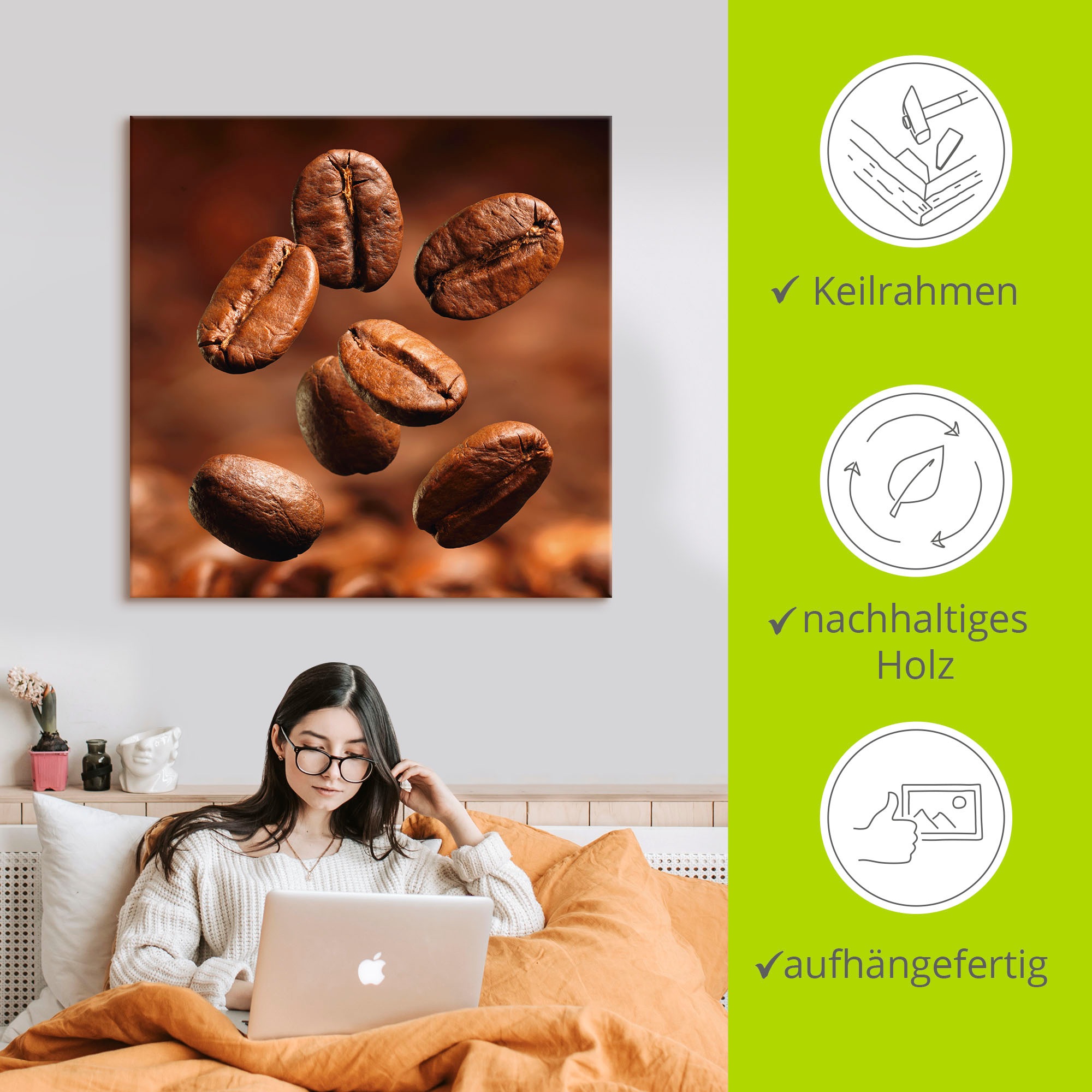 Artland Wandbild »Nahaufnahme von Kaffeebohnen«, Getränke, (1 St.), als Leinwandbild, Poster in verschied. Größen