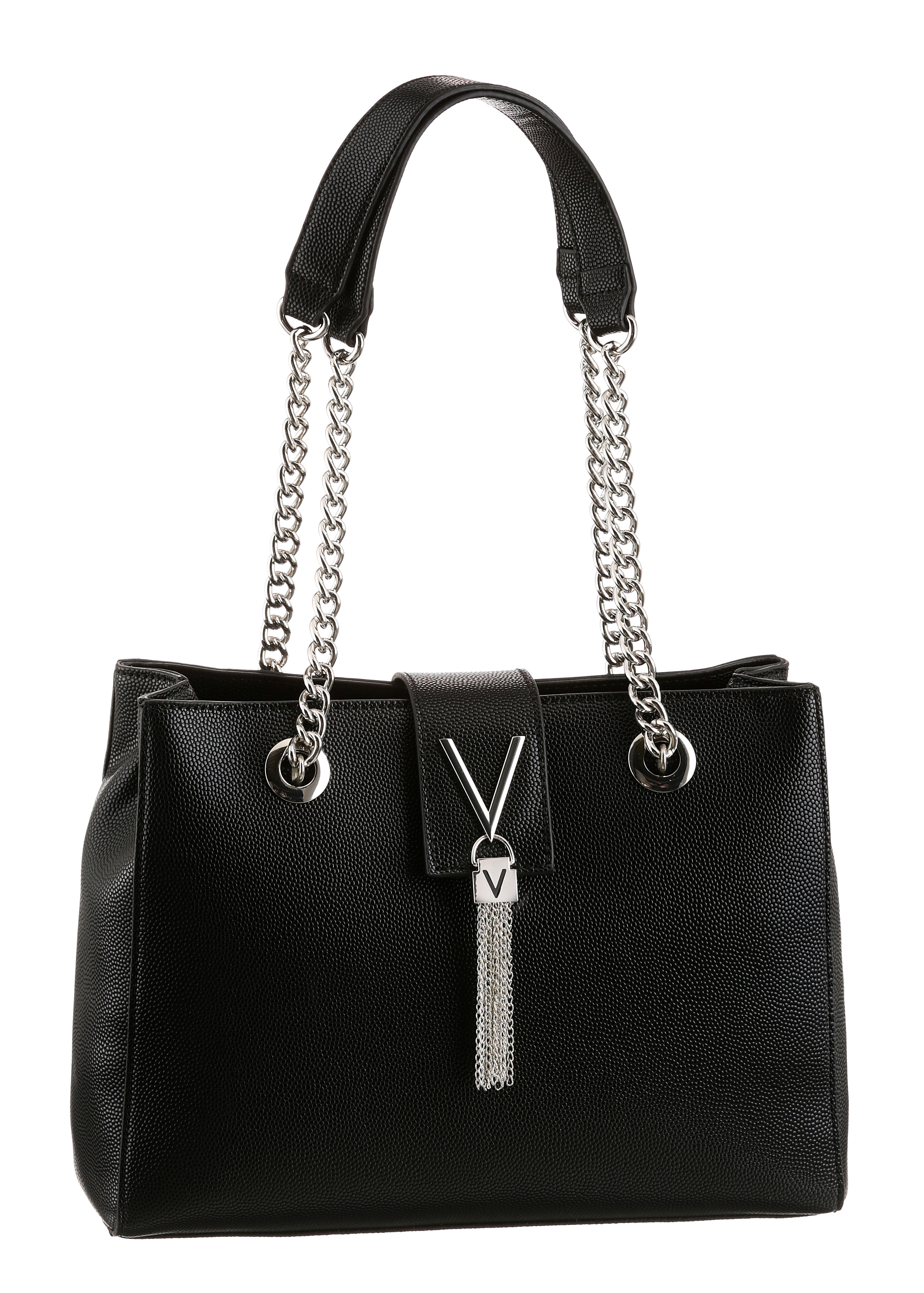 Shopper VALENTINO BAGS "DIVINA" Gr. B/H: 30 cm x 23 cm, schwarz Damen Taschen Handtaschen mit silberfarbenen Details
